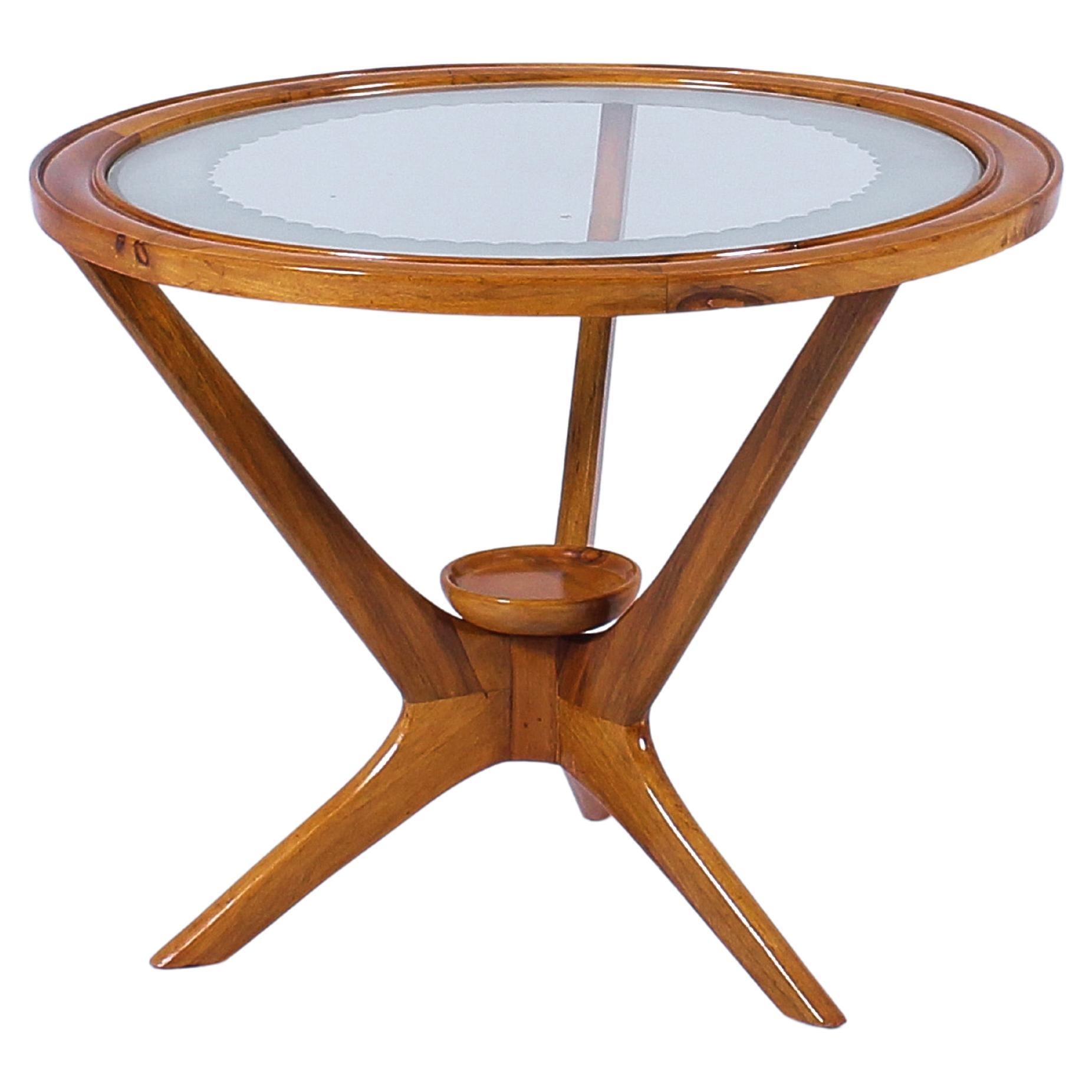 Midcentury Ico Parisi Style Wood and Glass Coffee Table 60s Italy For Sale