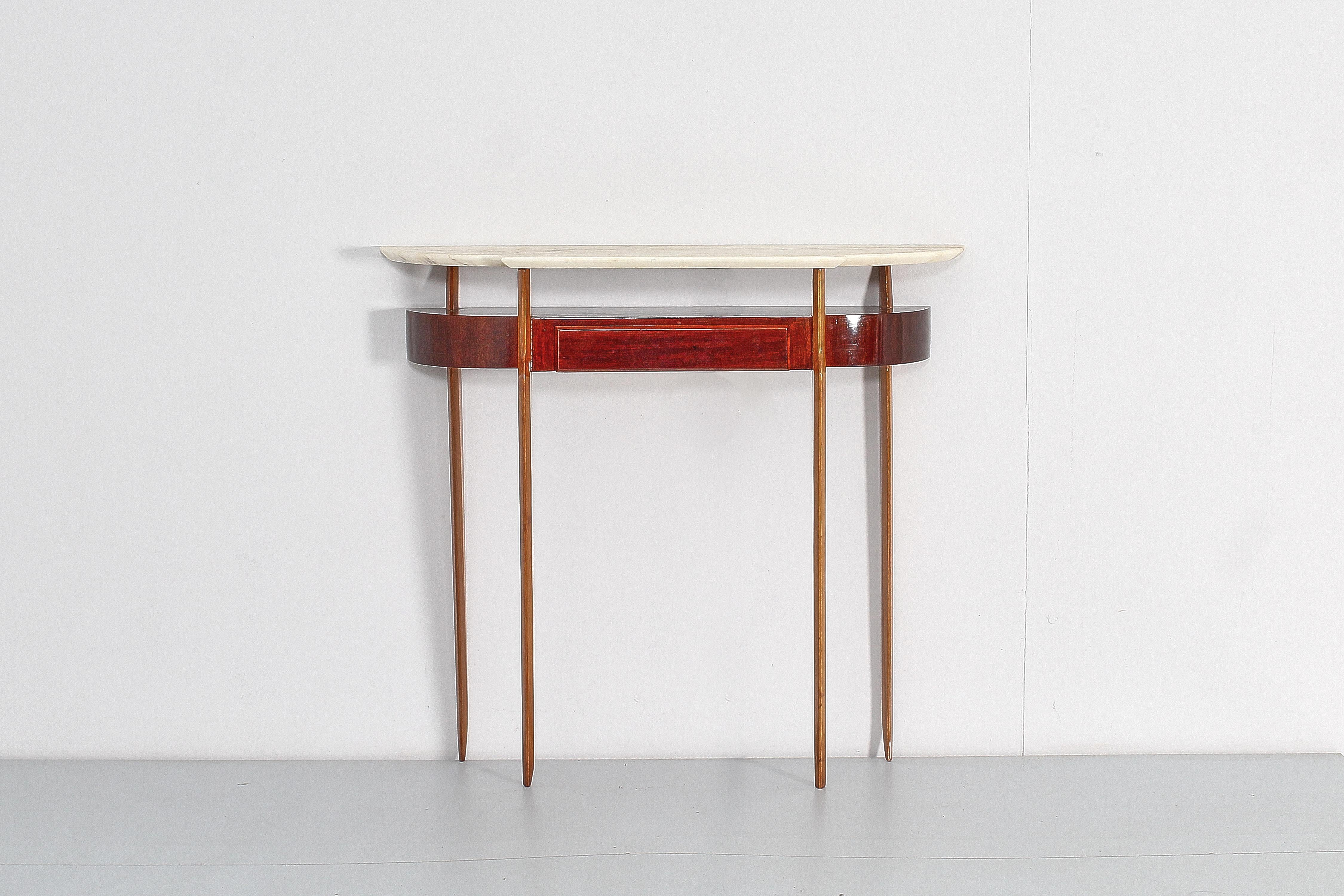 Mid-Century Modern Mid-Century, Ico Parisi Style Wood and Marble Console Table, 1950s, Italy