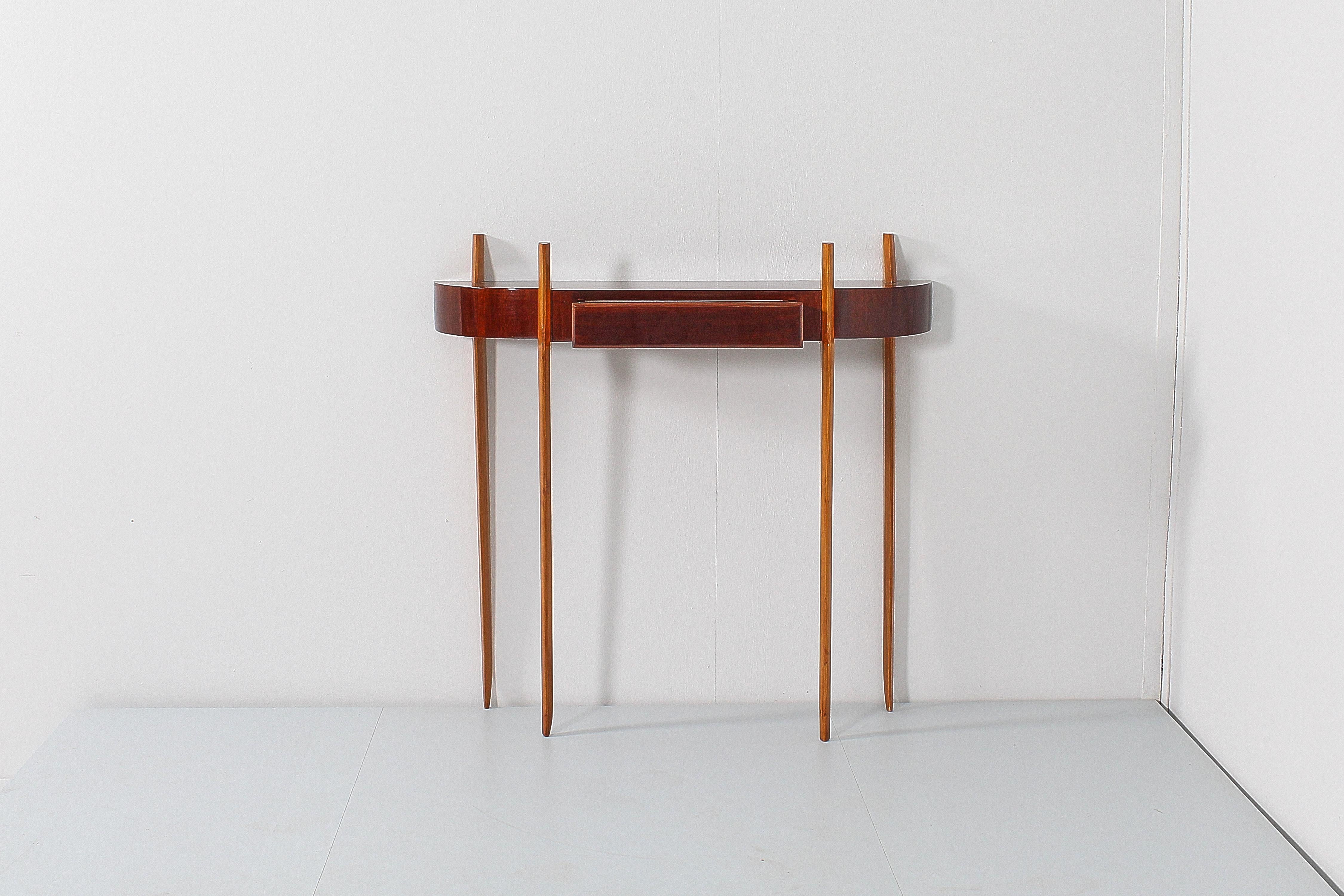 Italian Mid-Century, Ico Parisi Style Wood and Marble Console Table, 1950s, Italy