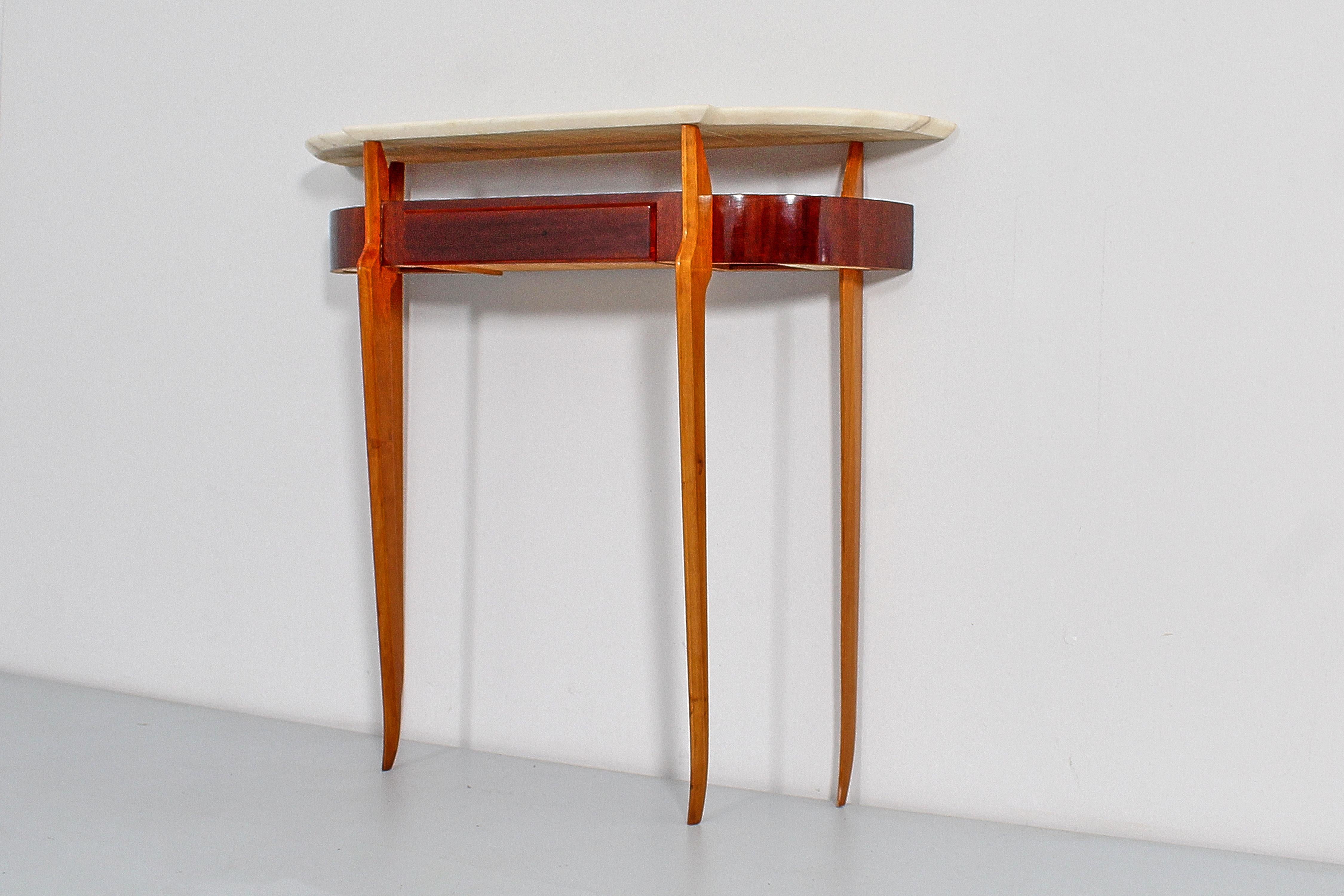 Mid-20th Century Mid-Century, Ico Parisi Style Wood and Marble Console Table, 1950s, Italy