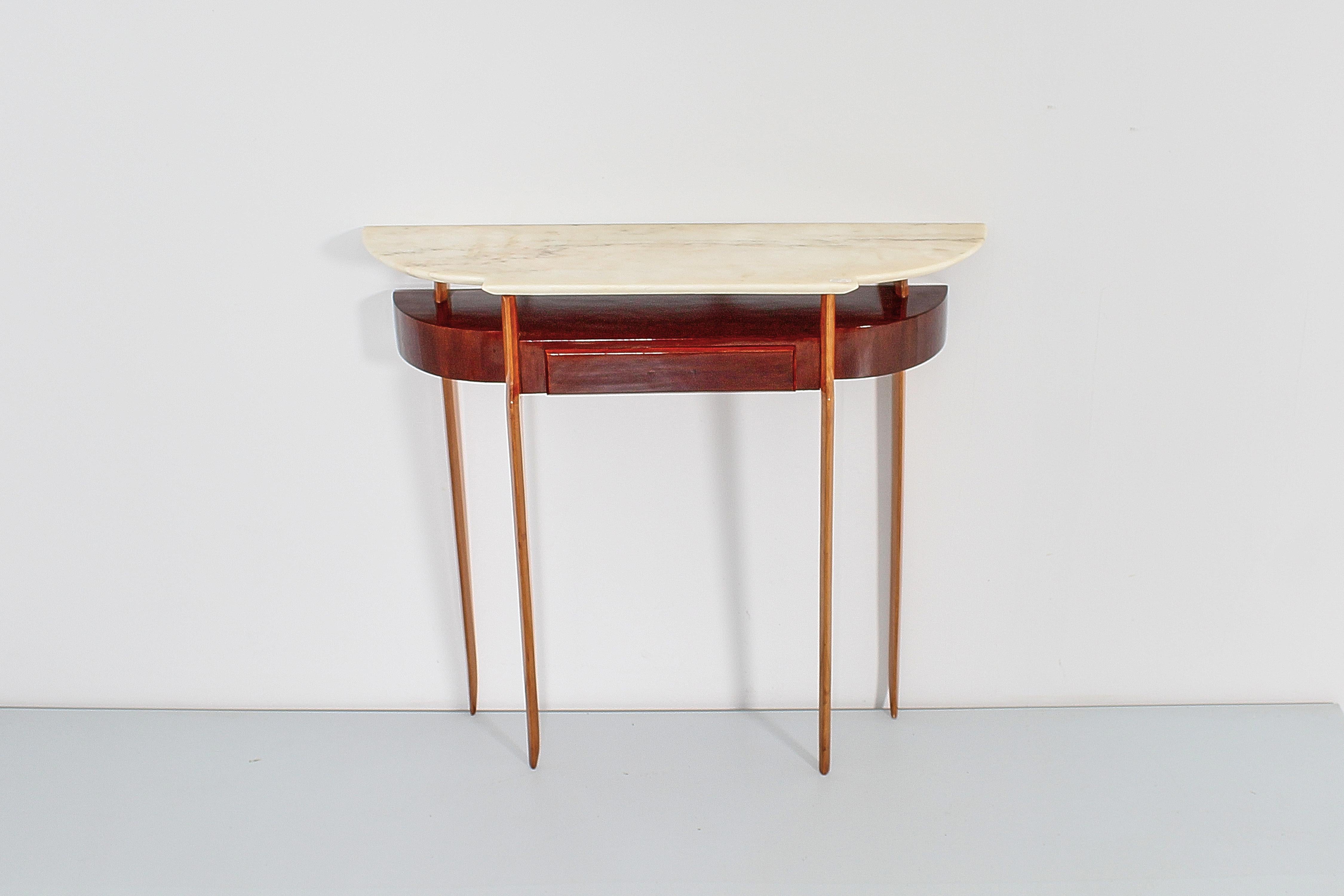 Mid-Century, Ico Parisi Style Wood and Marble Console Table, 1950s, Italy 1