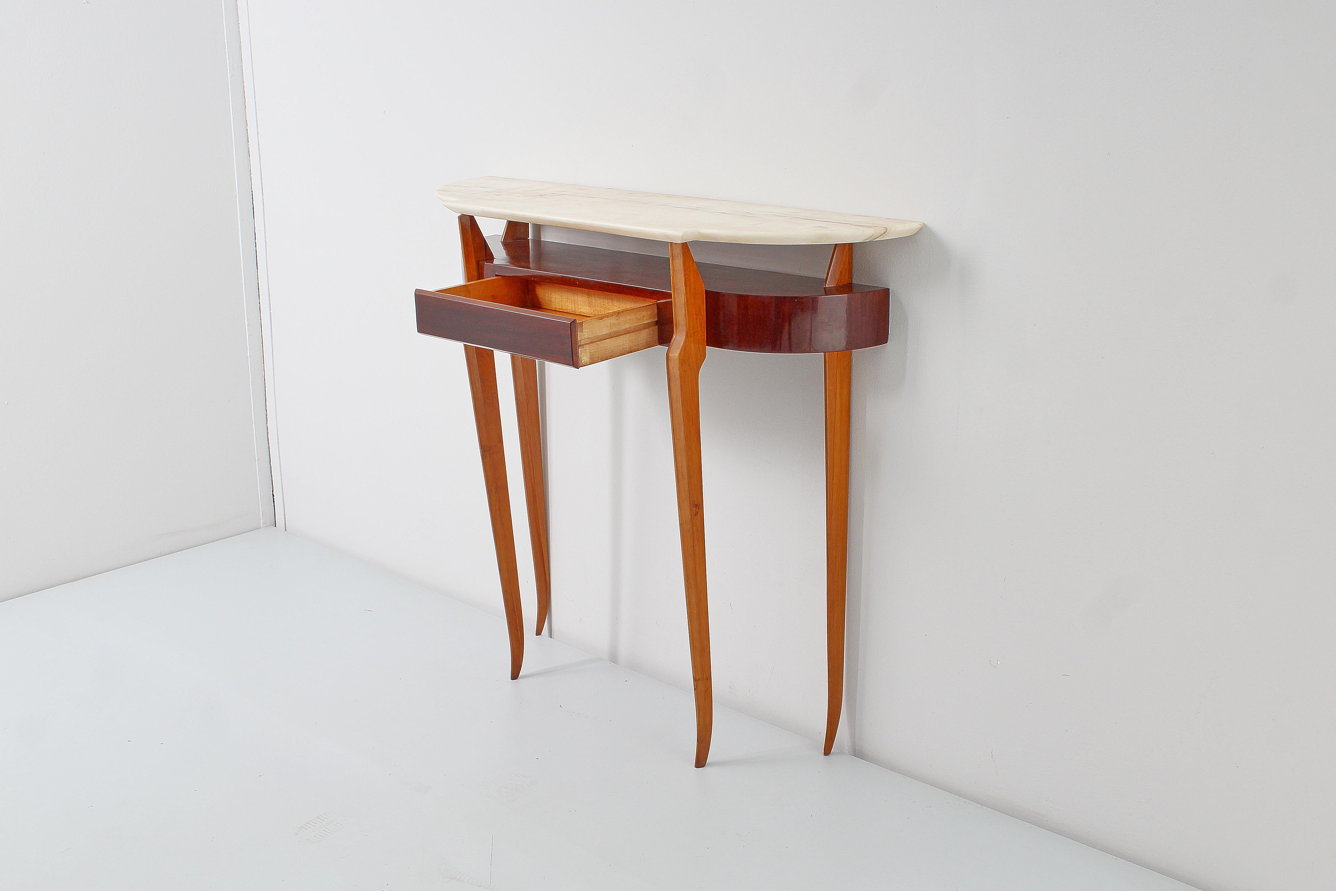 Mid-Century, Ico Parisi Style Wood and Marble Console Table, 1950s, Italy 2