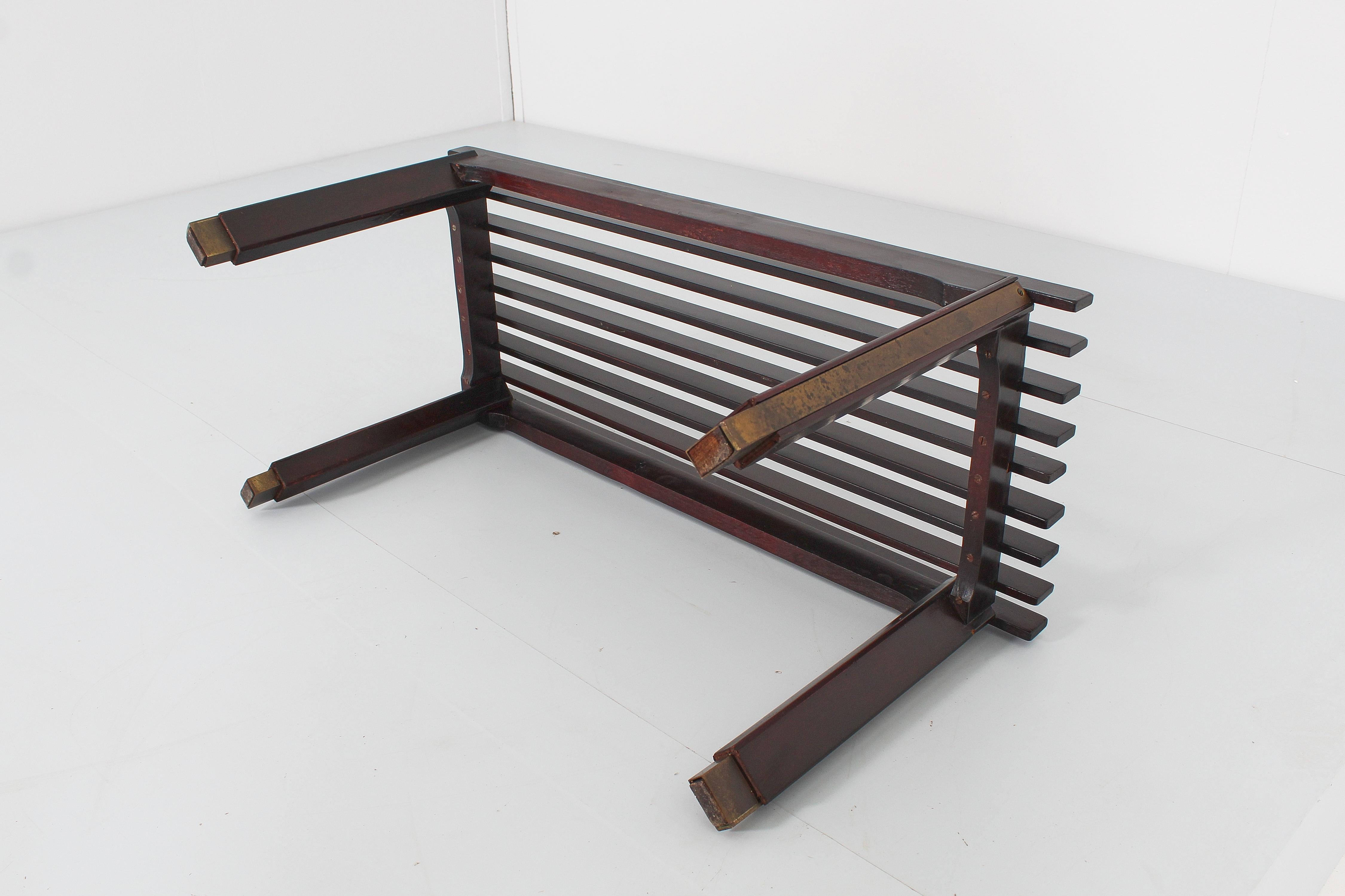 Mid-Century Ico Parisi Teak and Brass Bench, Italy, 1950s For Sale 8