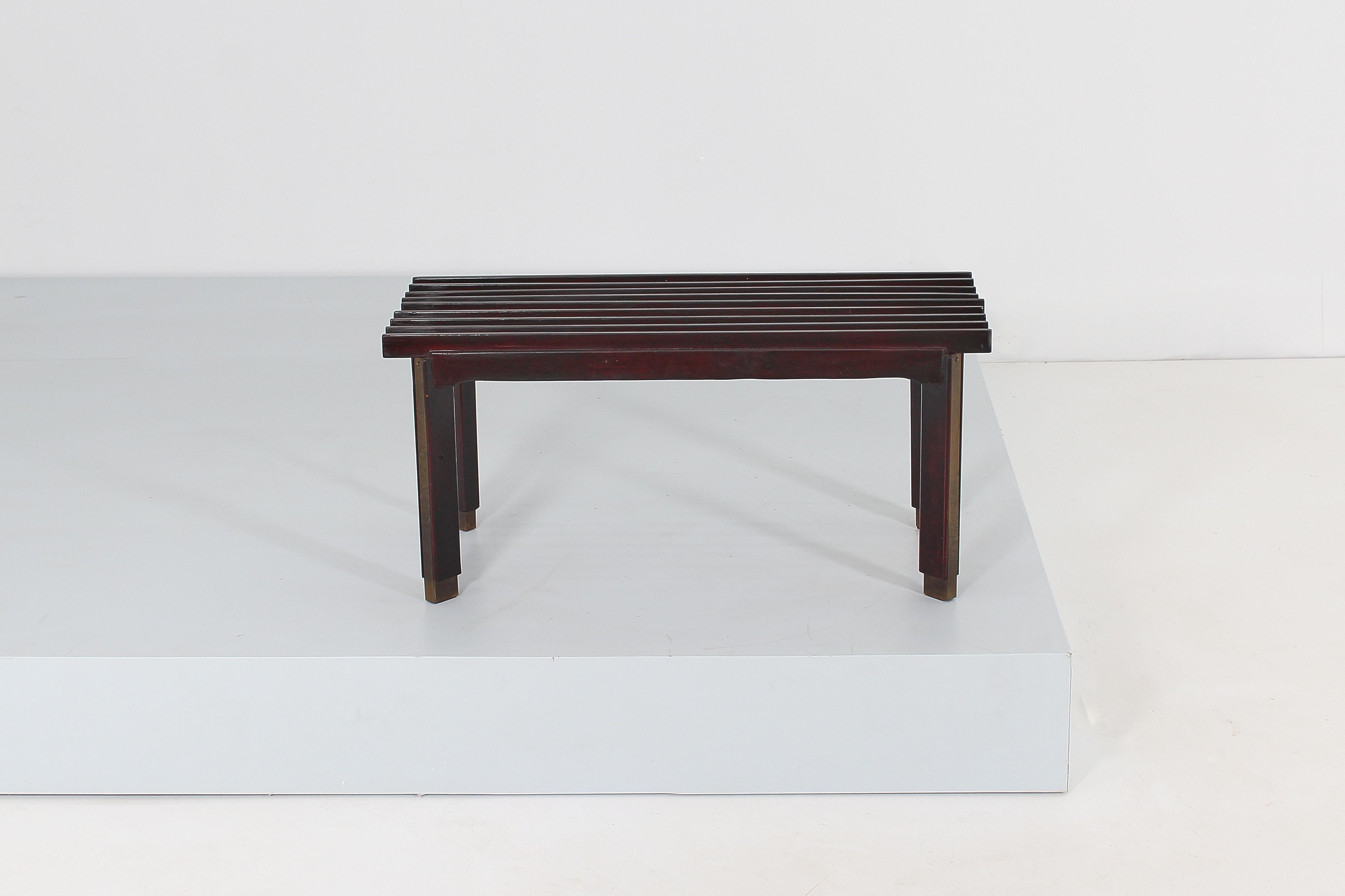 Mid-Century Modern Mid-Century Ico Parisi Teak and Brass Bench, Italy, 1950s For Sale