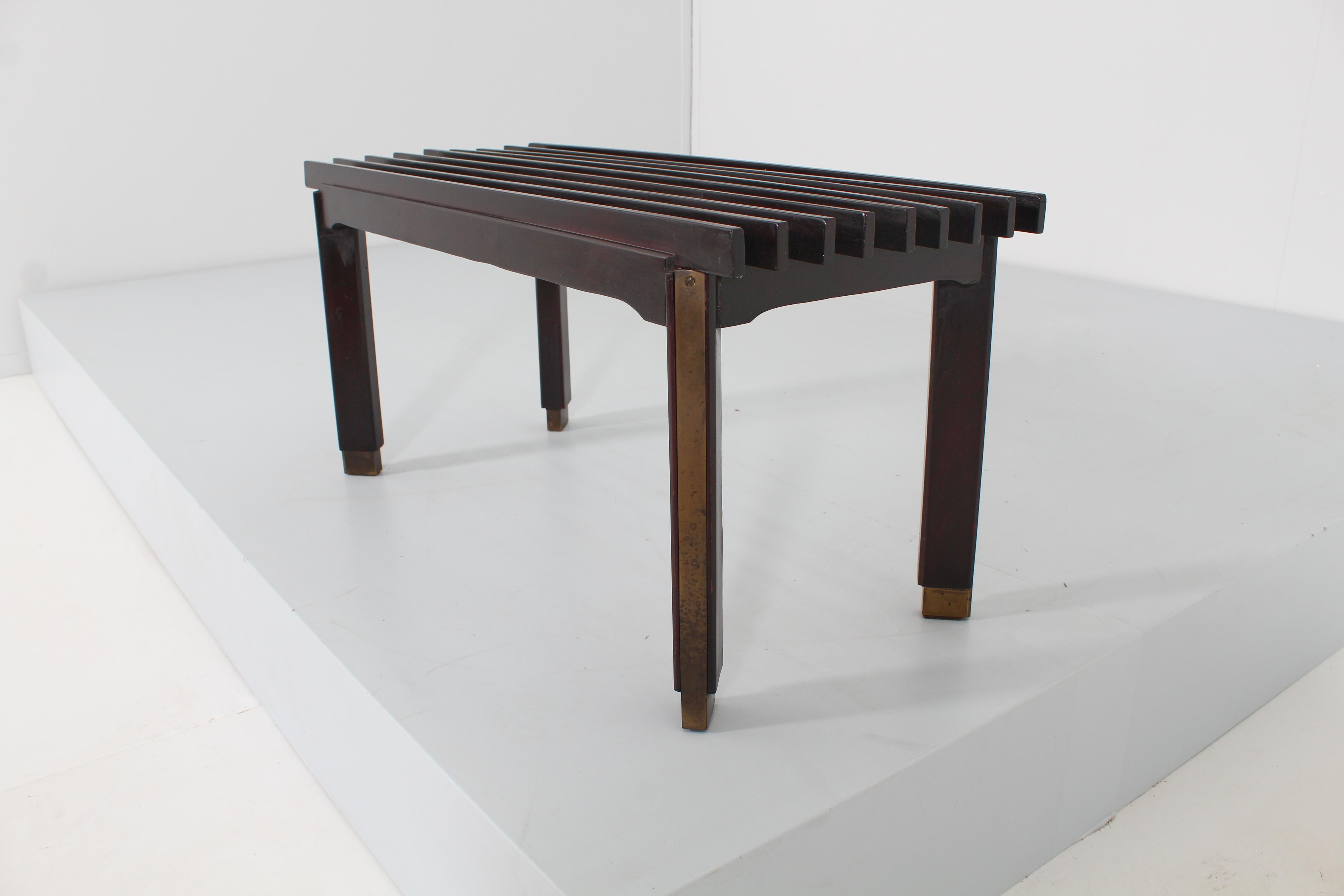 Mid-Century Ico Parisi Teak and Brass Bench, Italy, 1950s For Sale 1