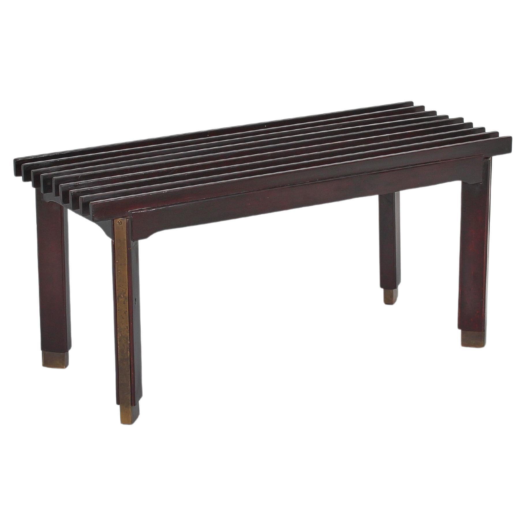 Mid-Century Ico Parisi Teak and Brass Bench, Italy, 1950s