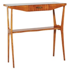 Mid-Century Ico Parisi Wood and Green Glass Console Table, 1950s, Italy
