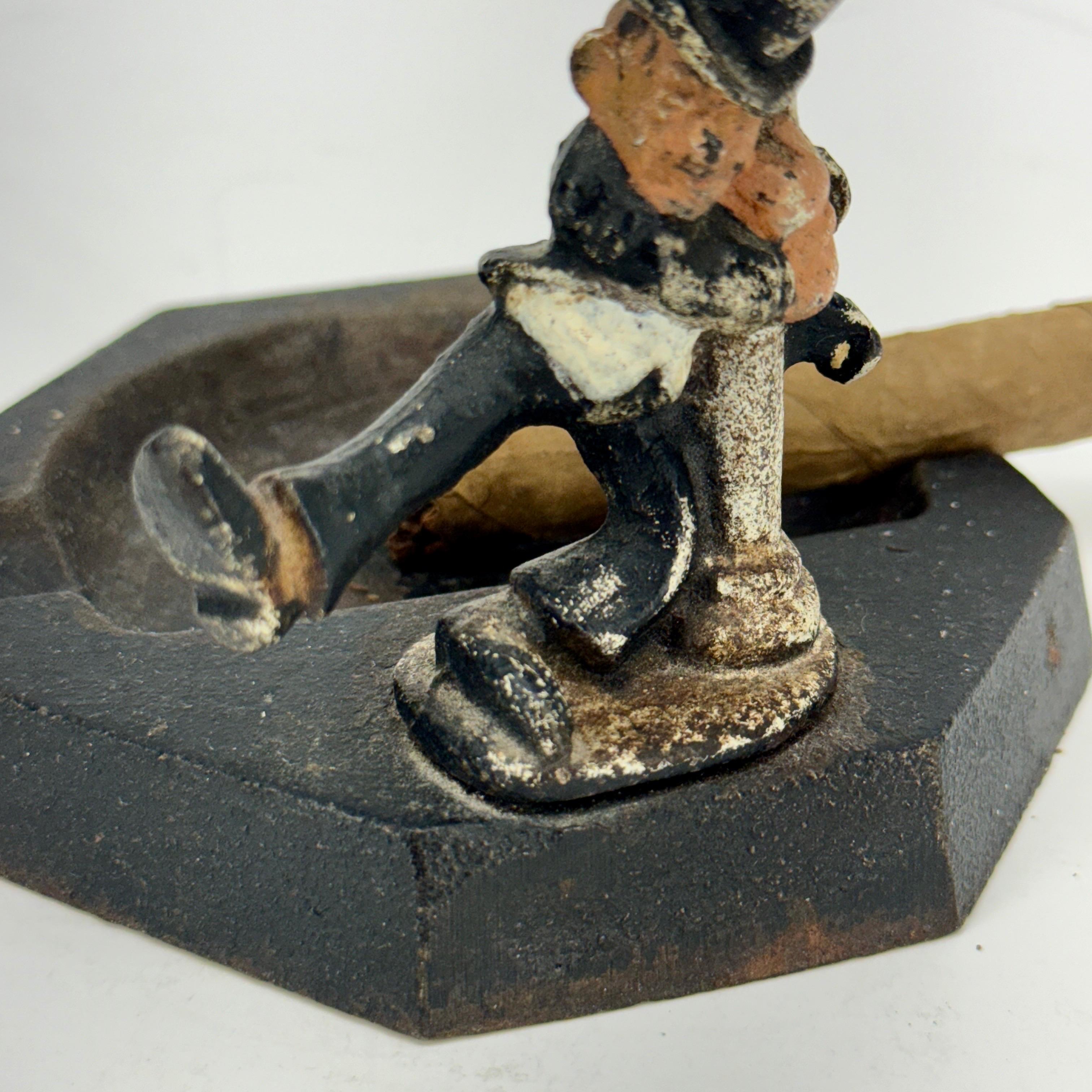 Mid-Century Iconic Cast Iron Ashtray with Drunken Gentleman with Flag For Sale 8