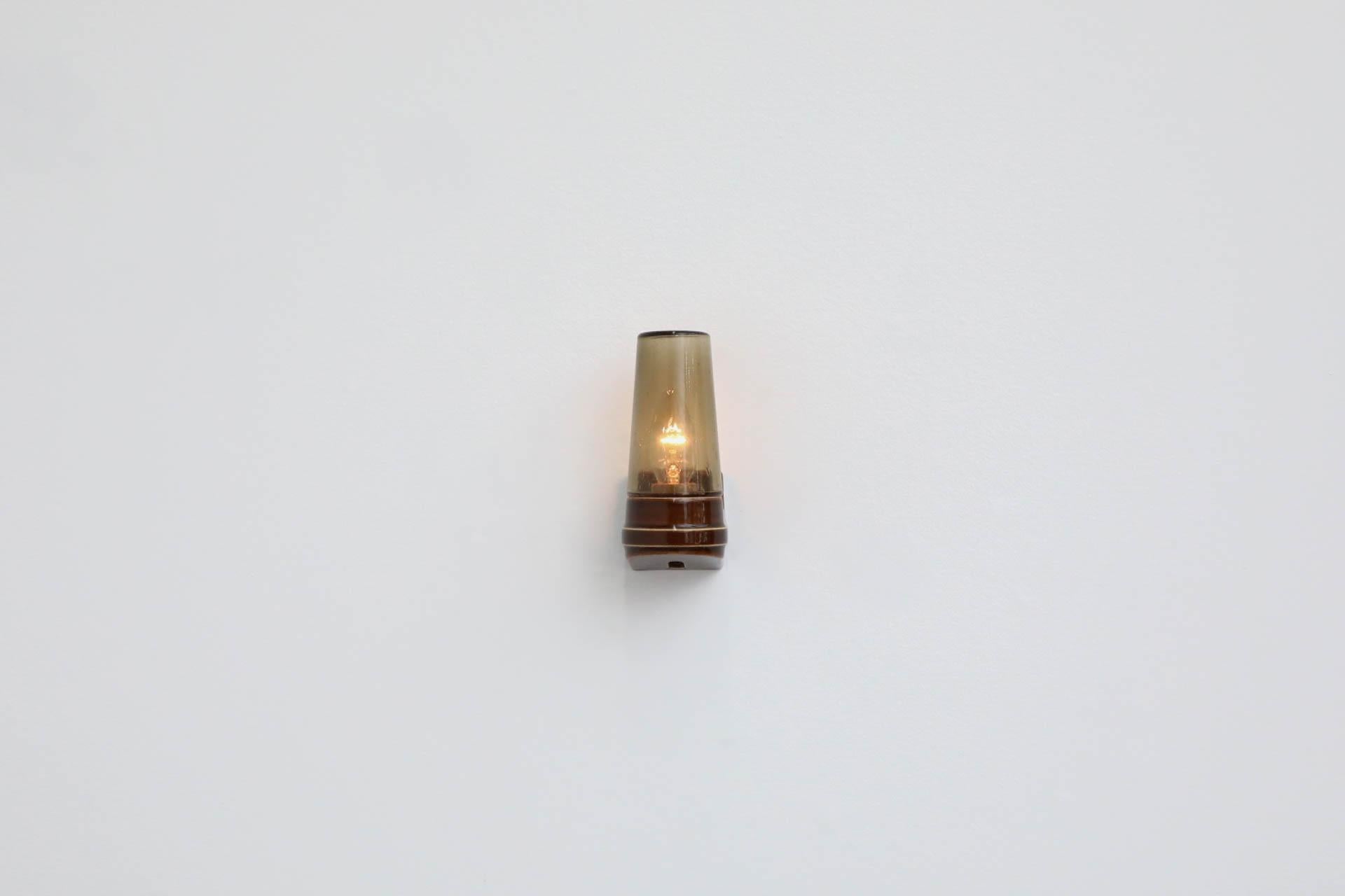 Mid-Century Modern Mid-Century IFÖ Wall Lamp 6080 by Sigvard Bernadotte in Brown and Smoked Glass