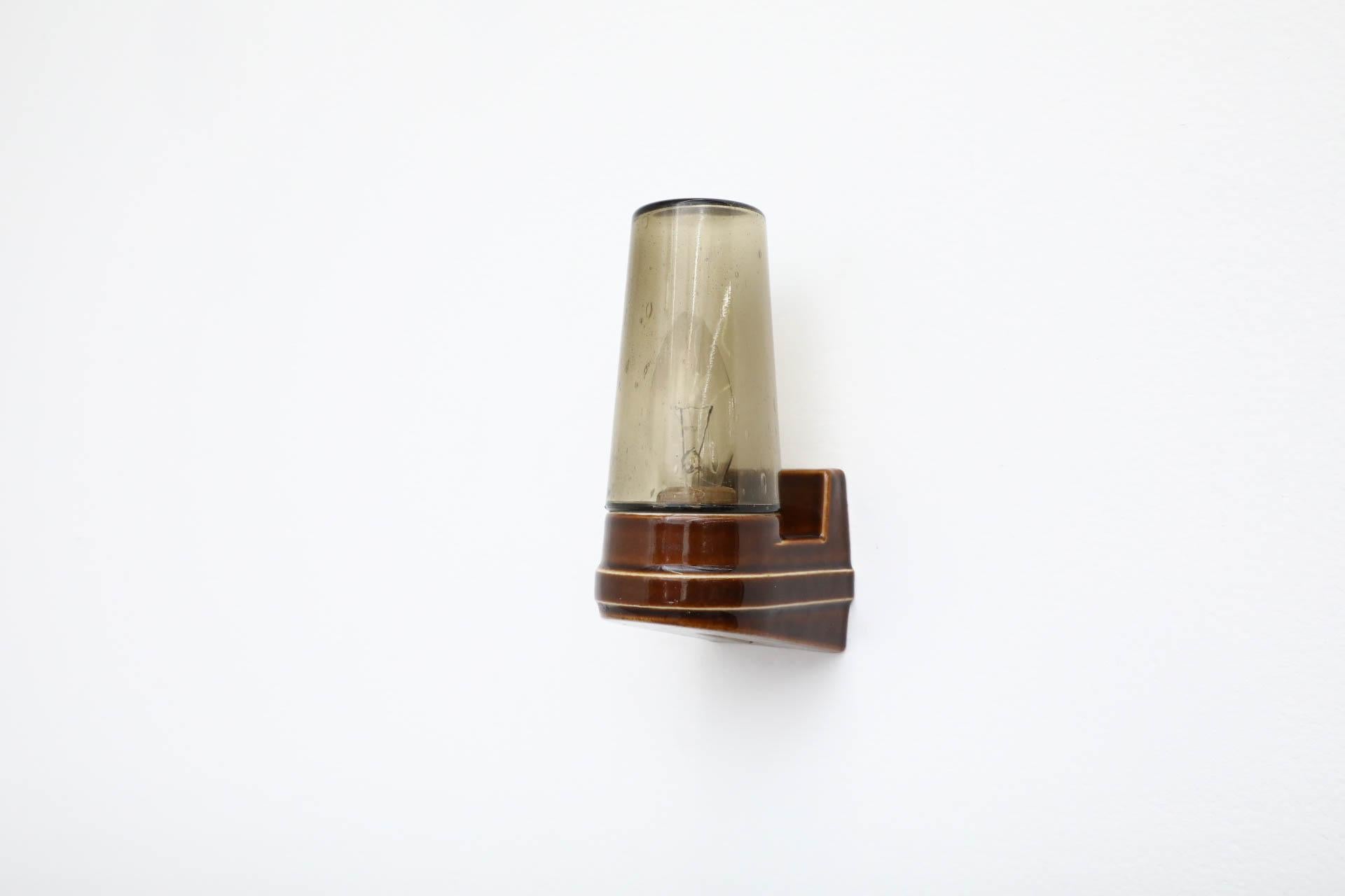 Mid-Century IFÖ Wall Lamp 6080 by Sigvard Bernadotte in Brown and Smoked Glass In Good Condition In Los Angeles, CA