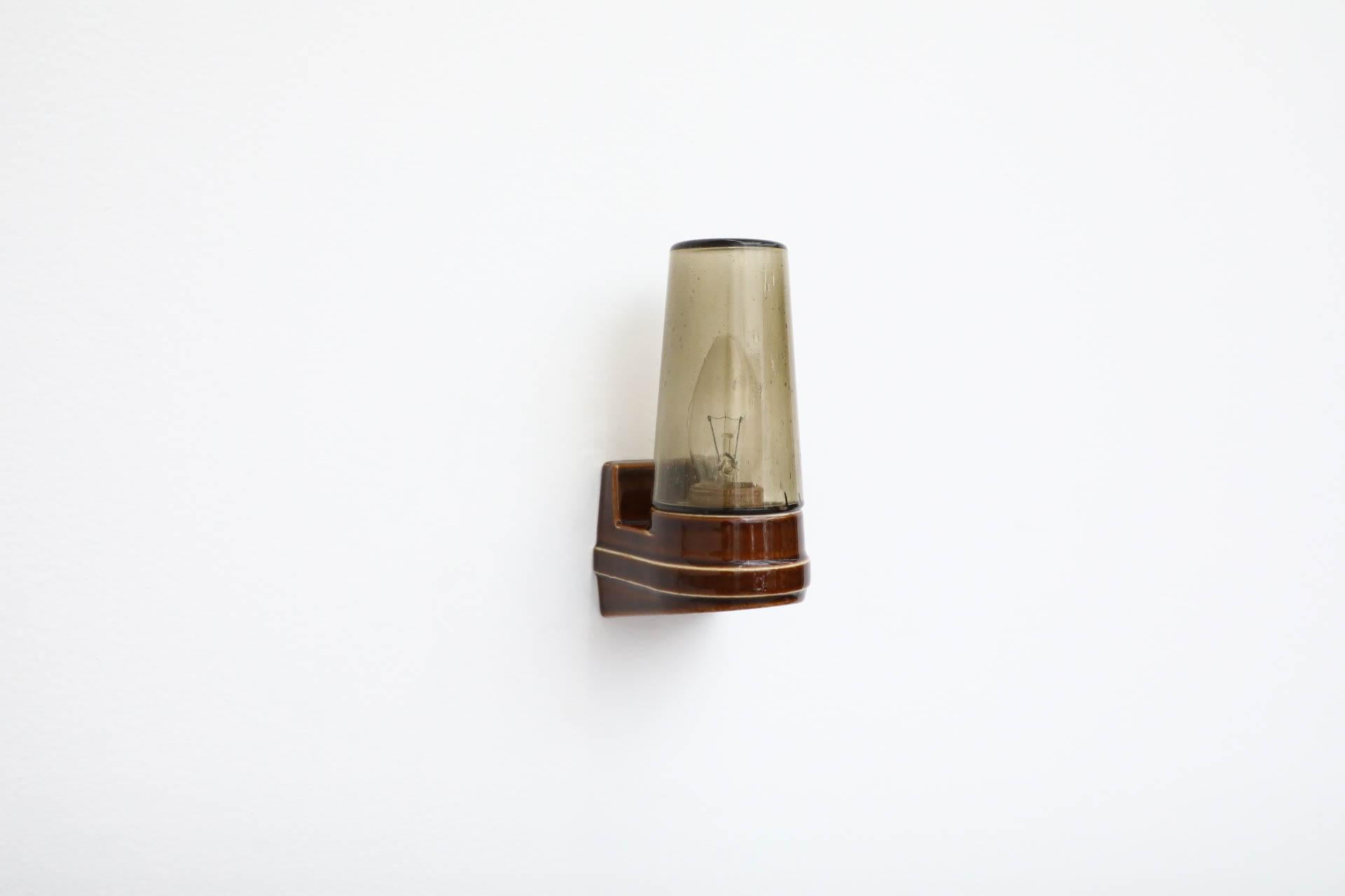 20th Century Mid-Century IFÖ Wall Lamp 6080 by Sigvard Bernadotte in Brown and Smoked Glass
