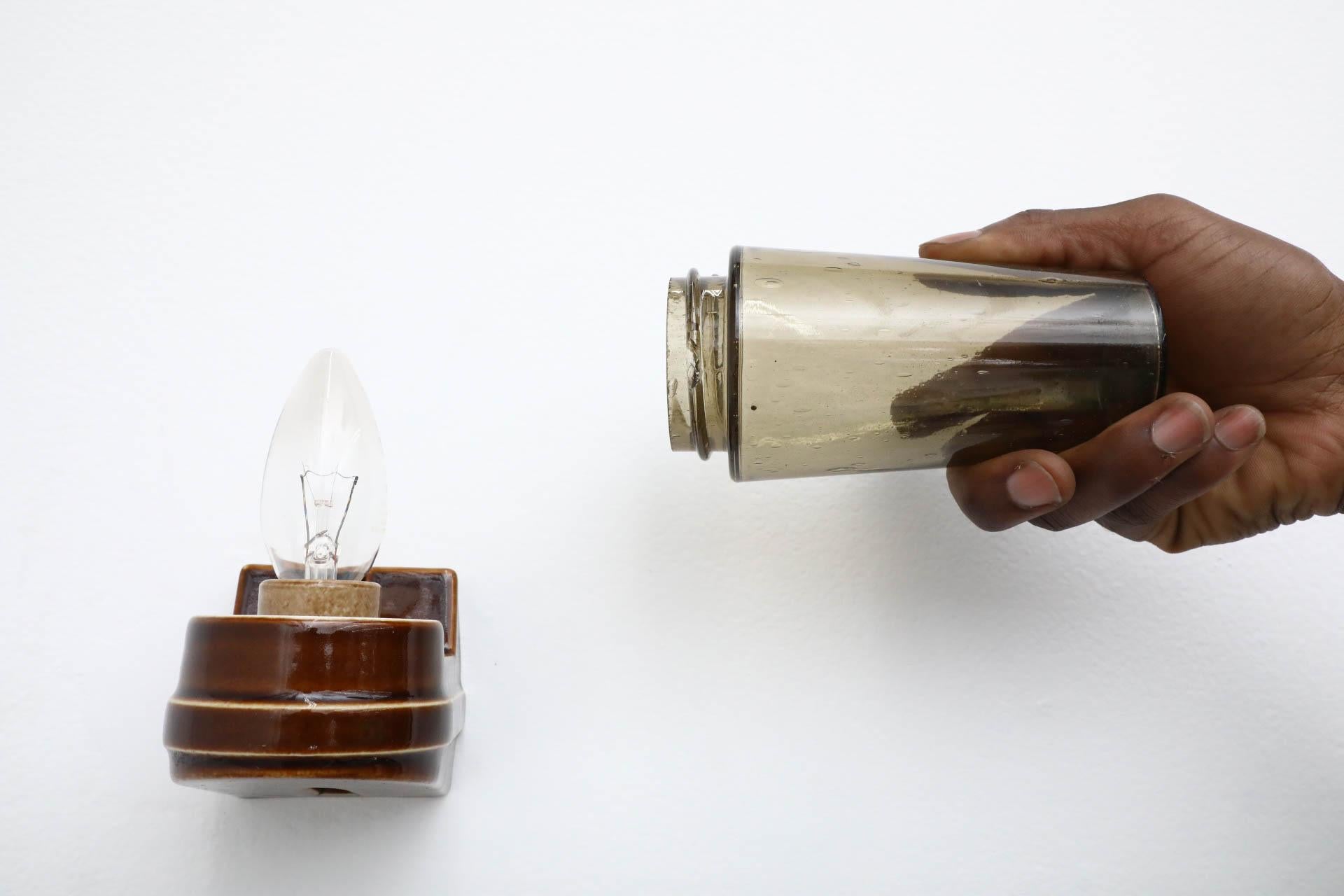 Mid-Century IFÖ Wall Lamp 6080 by Sigvard Bernadotte in Brown and Smoked Glass 2
