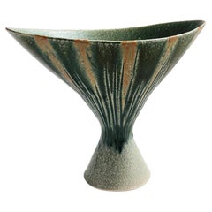 Mid Century Ikebana Pottery Pedestal Bowl