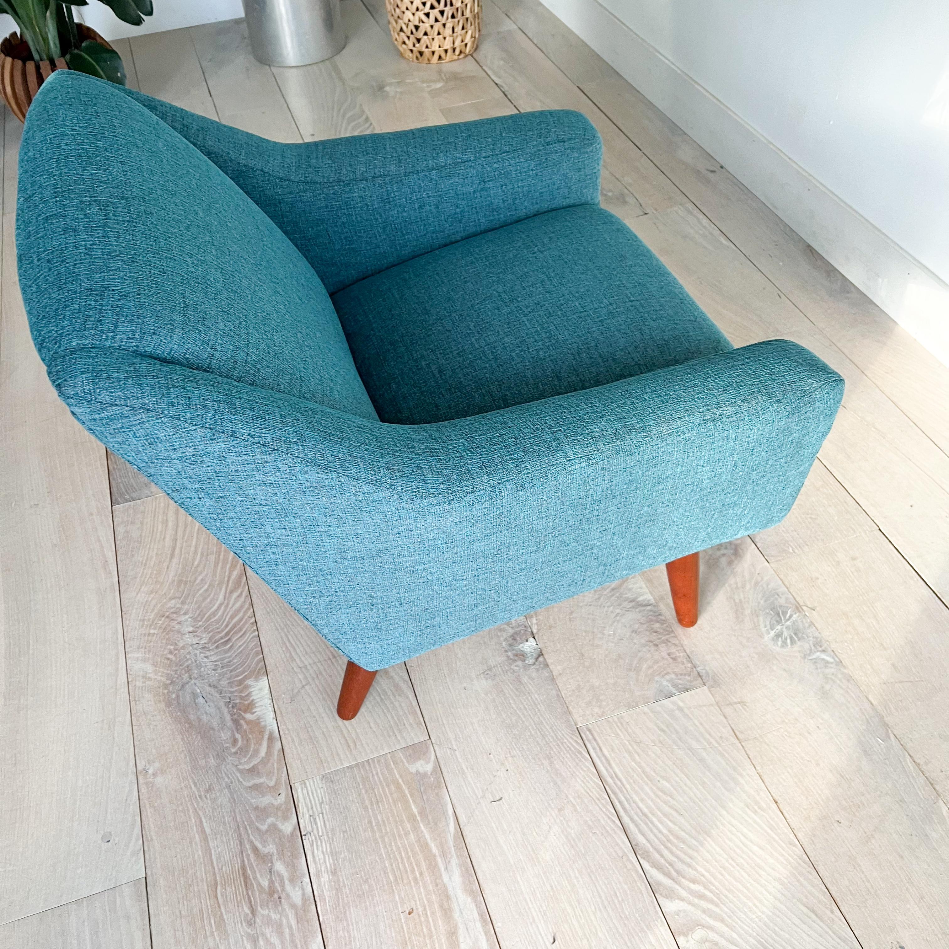 Mid-20th Century Mid Century Illum Wikkelso Lounge Chair w/ New Teal Upholstery