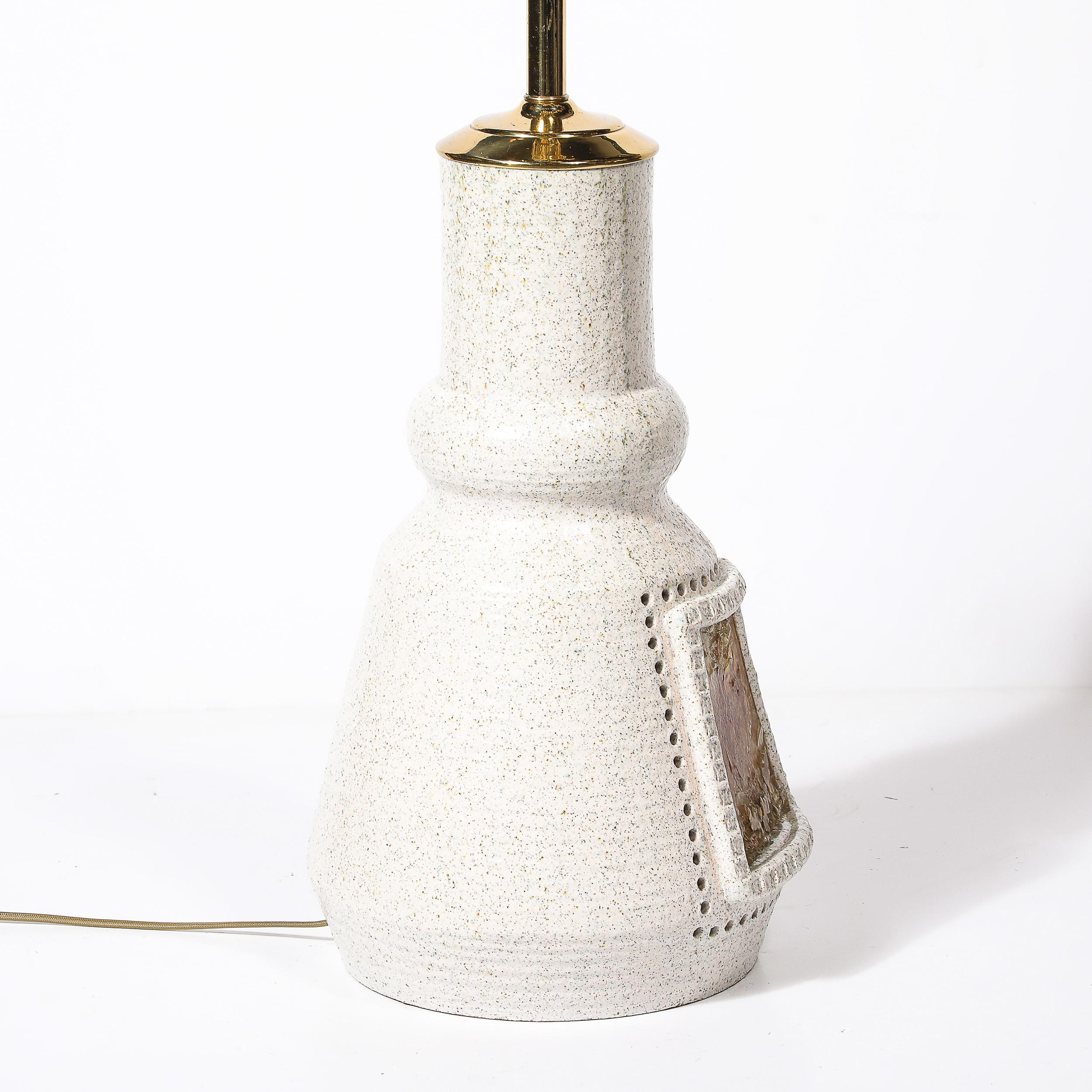 Mid-Century Illuminated Amber Resin Naturalistic Motif White Ceramic Table Lamp For Sale 5