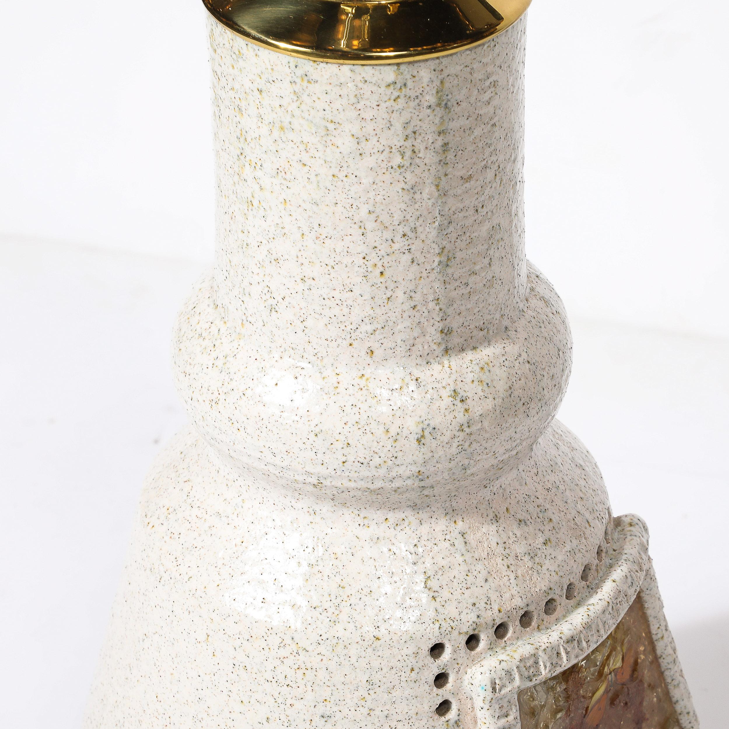 Mid-Century Illuminated Amber Resin Naturalistic Motif White Ceramic Table Lamp For Sale 6