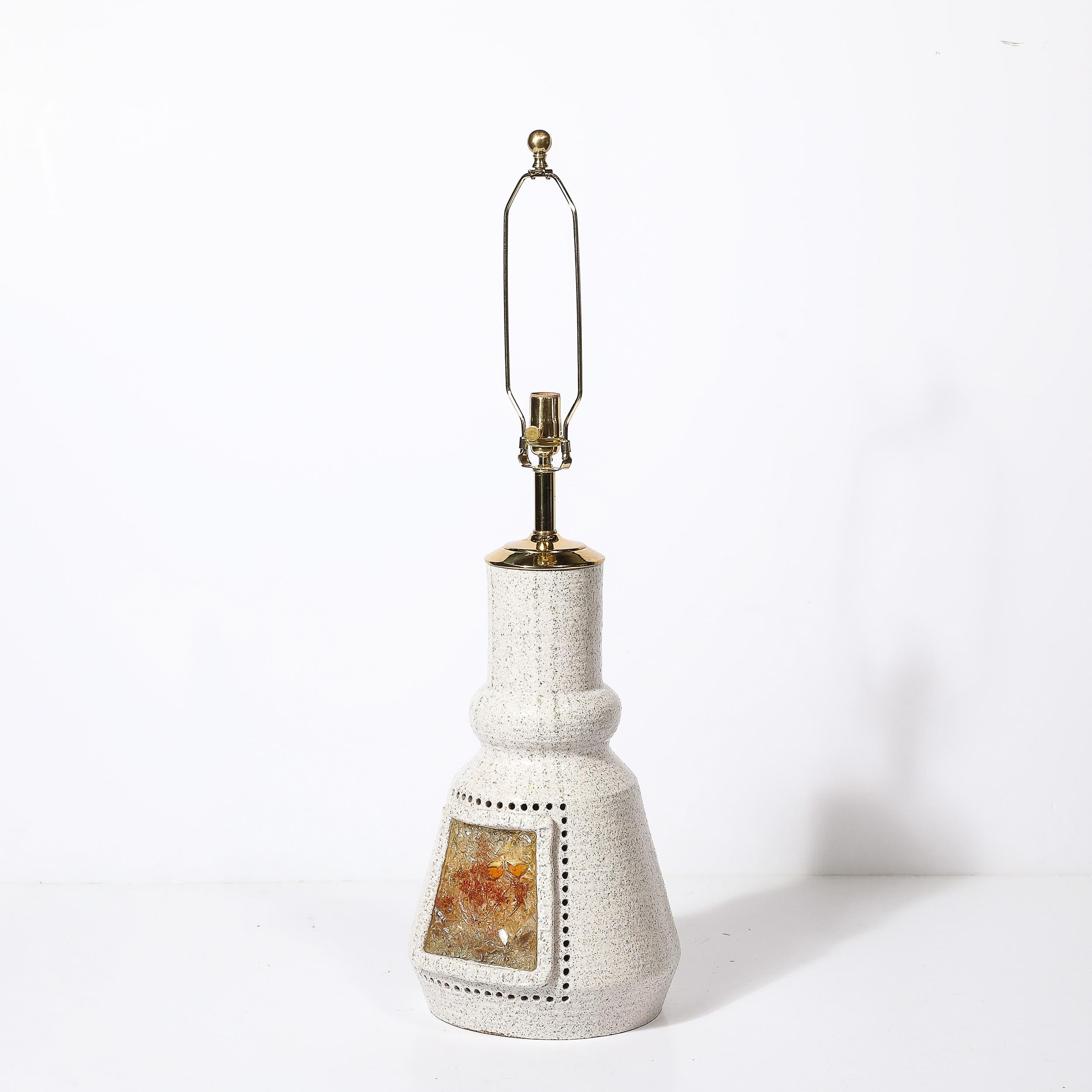 Mid-Century Illuminated Amber Resin Naturalistic Motif White Ceramic Table Lamp For Sale 2