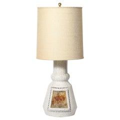 Mid-Century Illuminated Amber Resin Naturalistic Motif White Ceramic Table Lamp