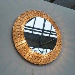 Mid Century Illuminated Mirror in Pressed Glass Floral Frame 1950s