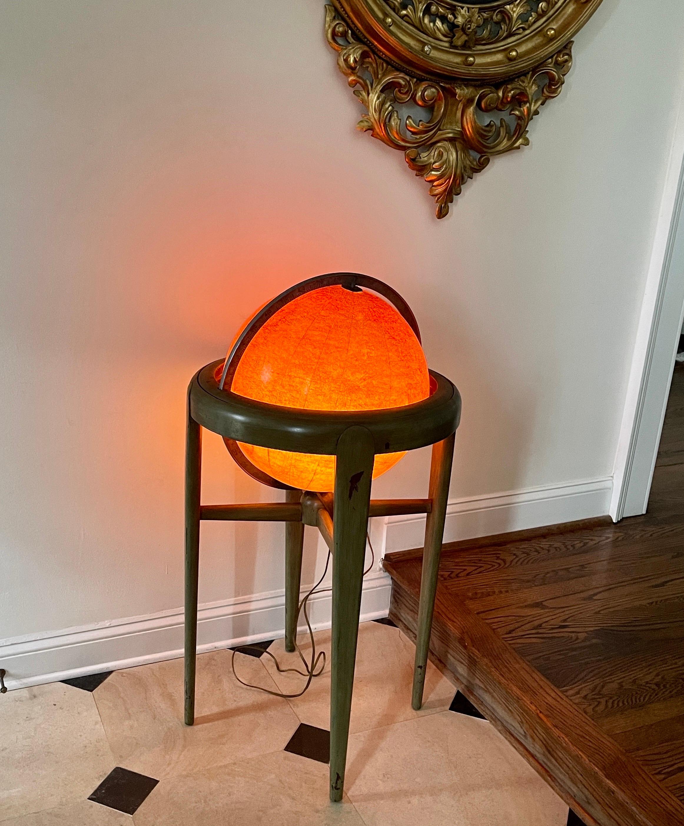 Beleuchteter Replogle World Stehkugel aus Holz und Glas aus der Mitte des Jahrhunderts, Chicago 10