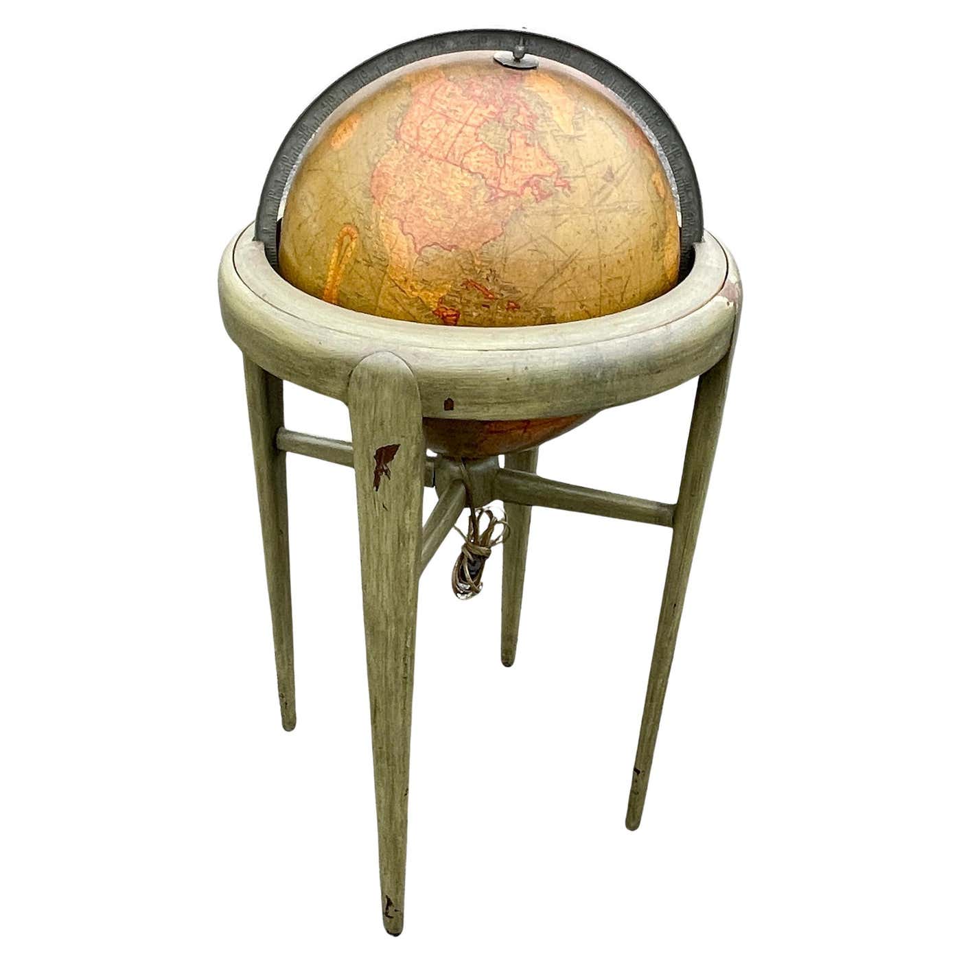 Mid-Century Illuminated Replogle World Floor Globe in Wood and Glass ...