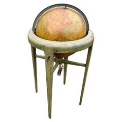 Used Mid-Century Illuminated Replogle World Floor Globe in Wood and Glass, Chicago