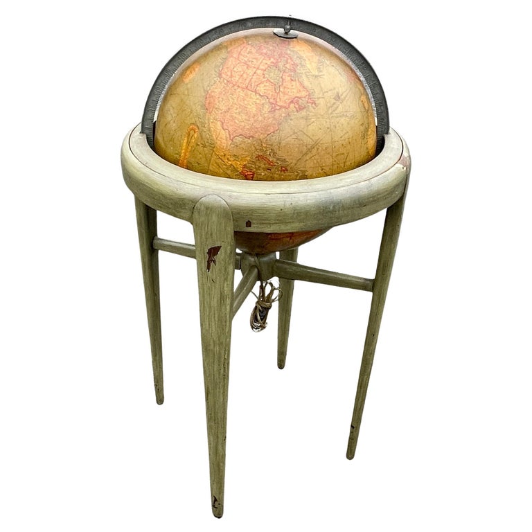 Beleuchteter Replogle-Welt-Stehlampe aus Holz und Glas aus der Mitte ...