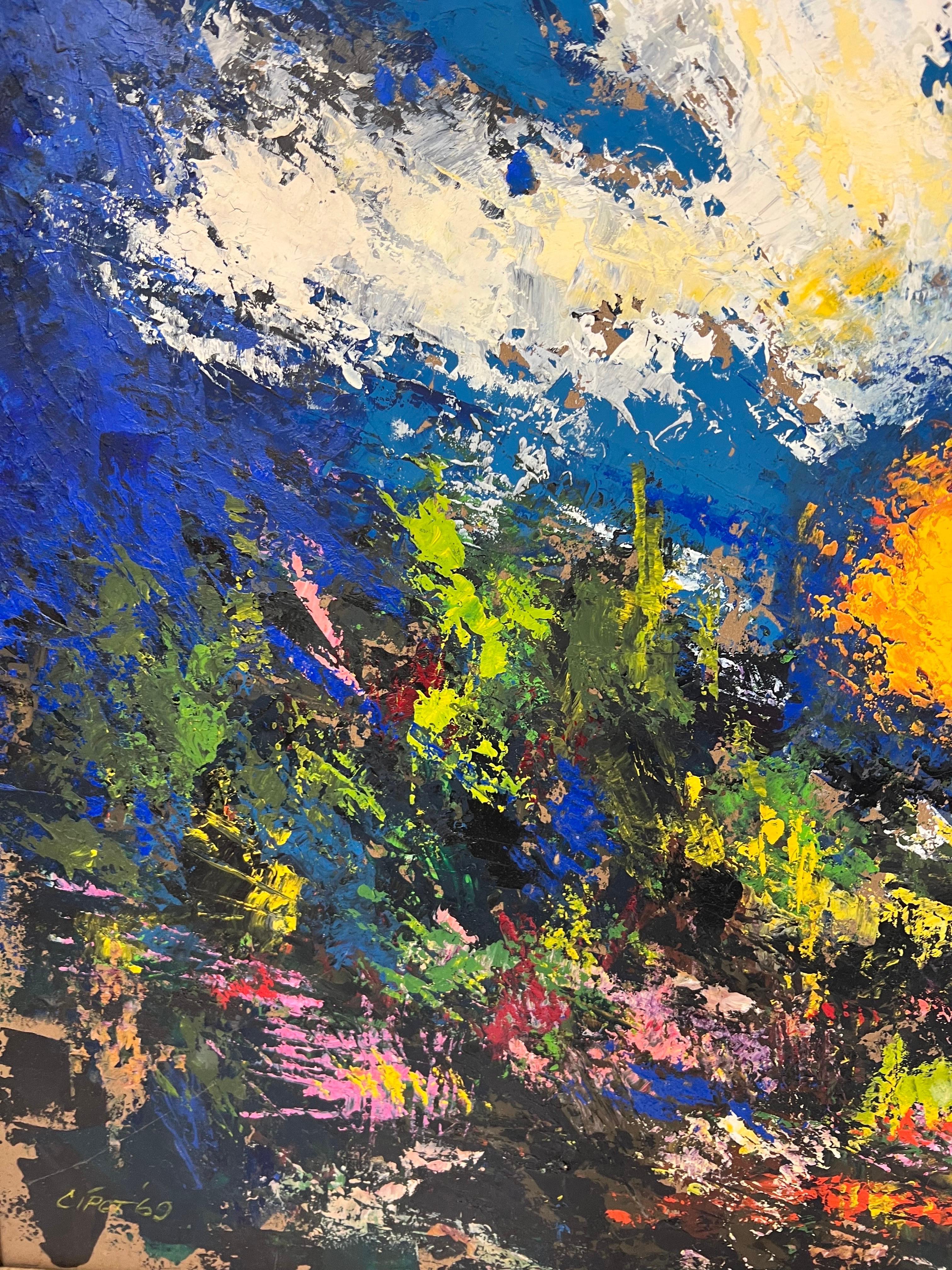 Pittura astratta di un campo soleggiato di metà secolo in vendita 4