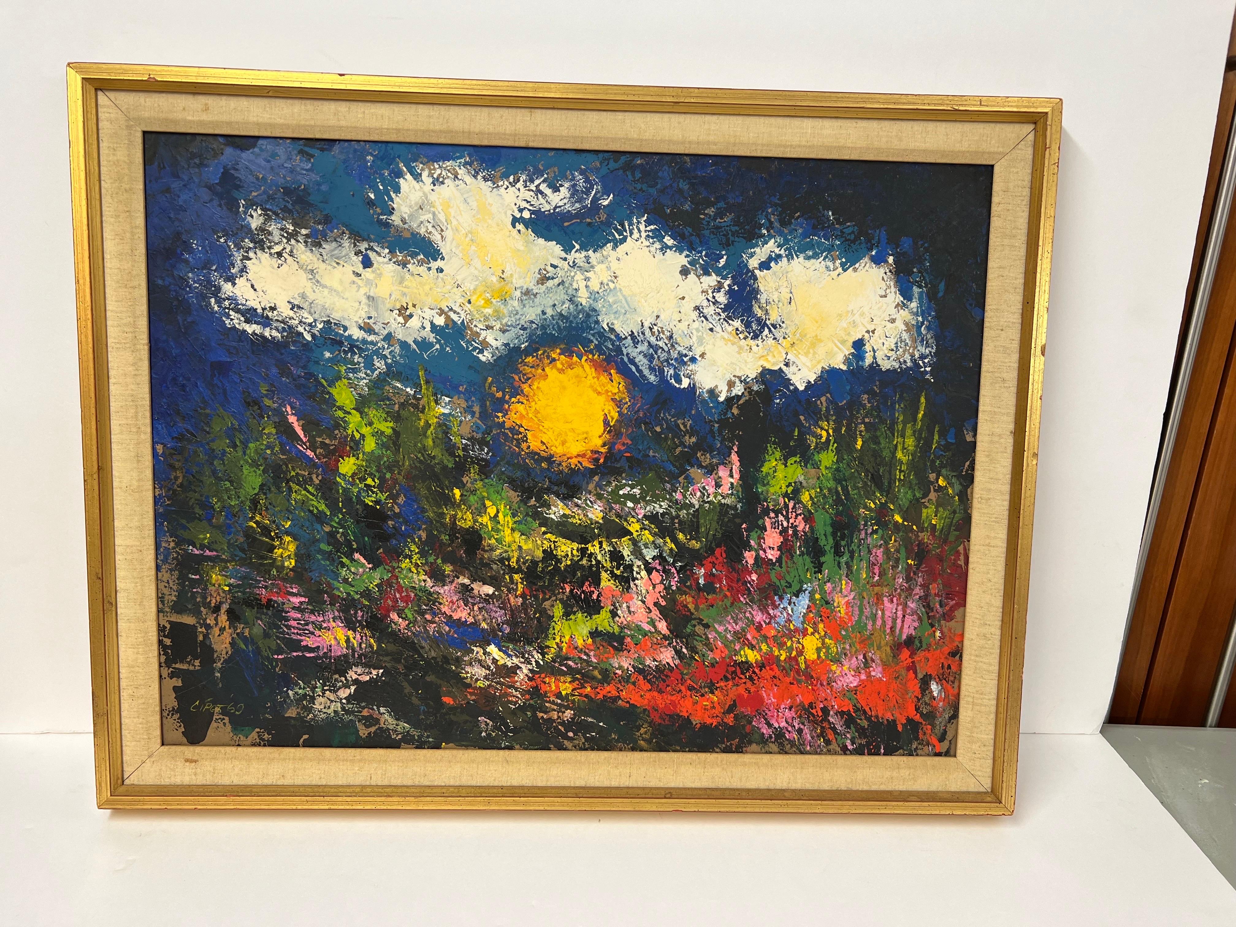 Mid-Century moderno Pittura astratta di un campo soleggiato di metà secolo in vendita