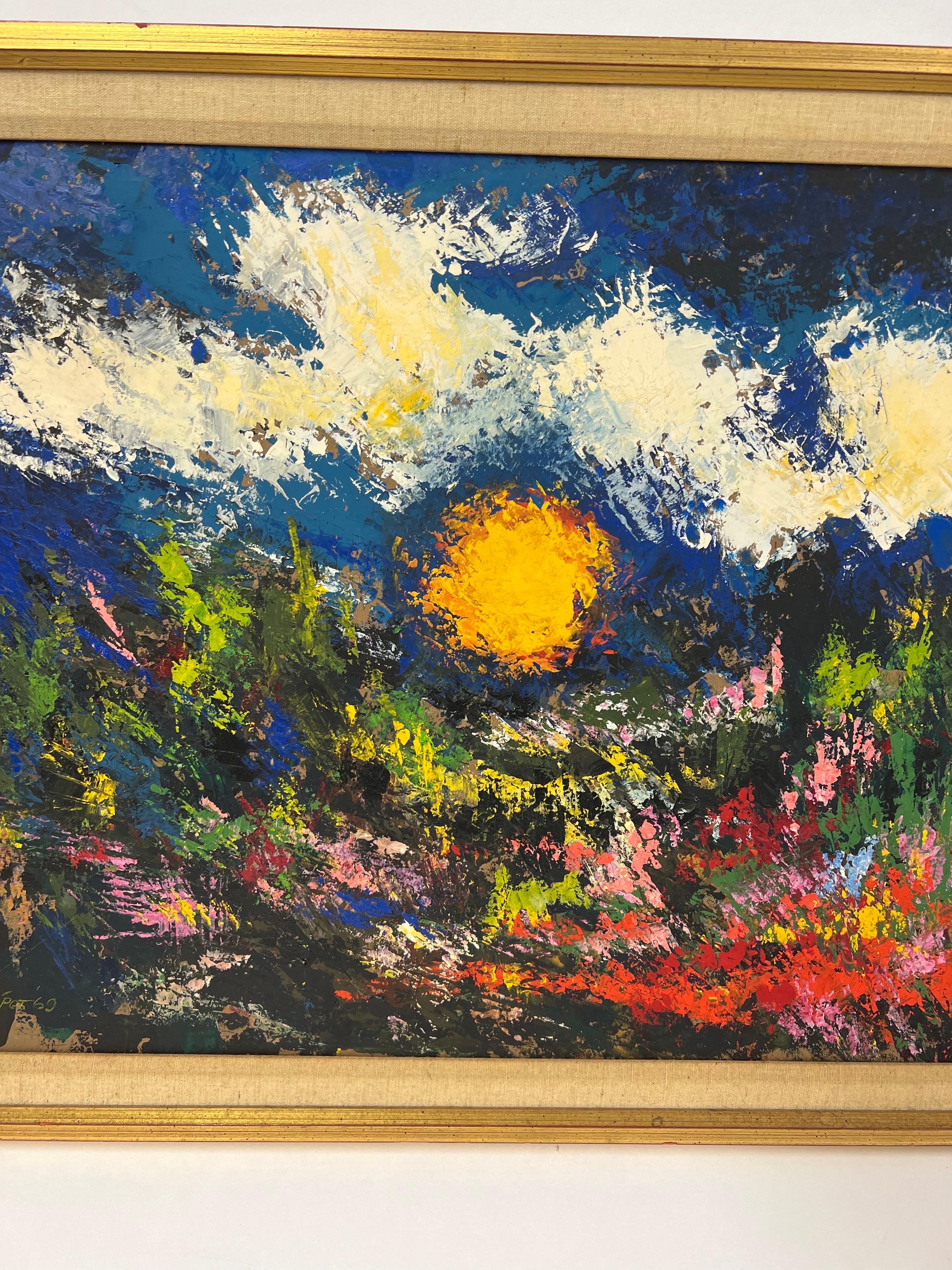 Pittura astratta di un campo soleggiato di metà secolo In condizioni buone in vendita a Redding, CT