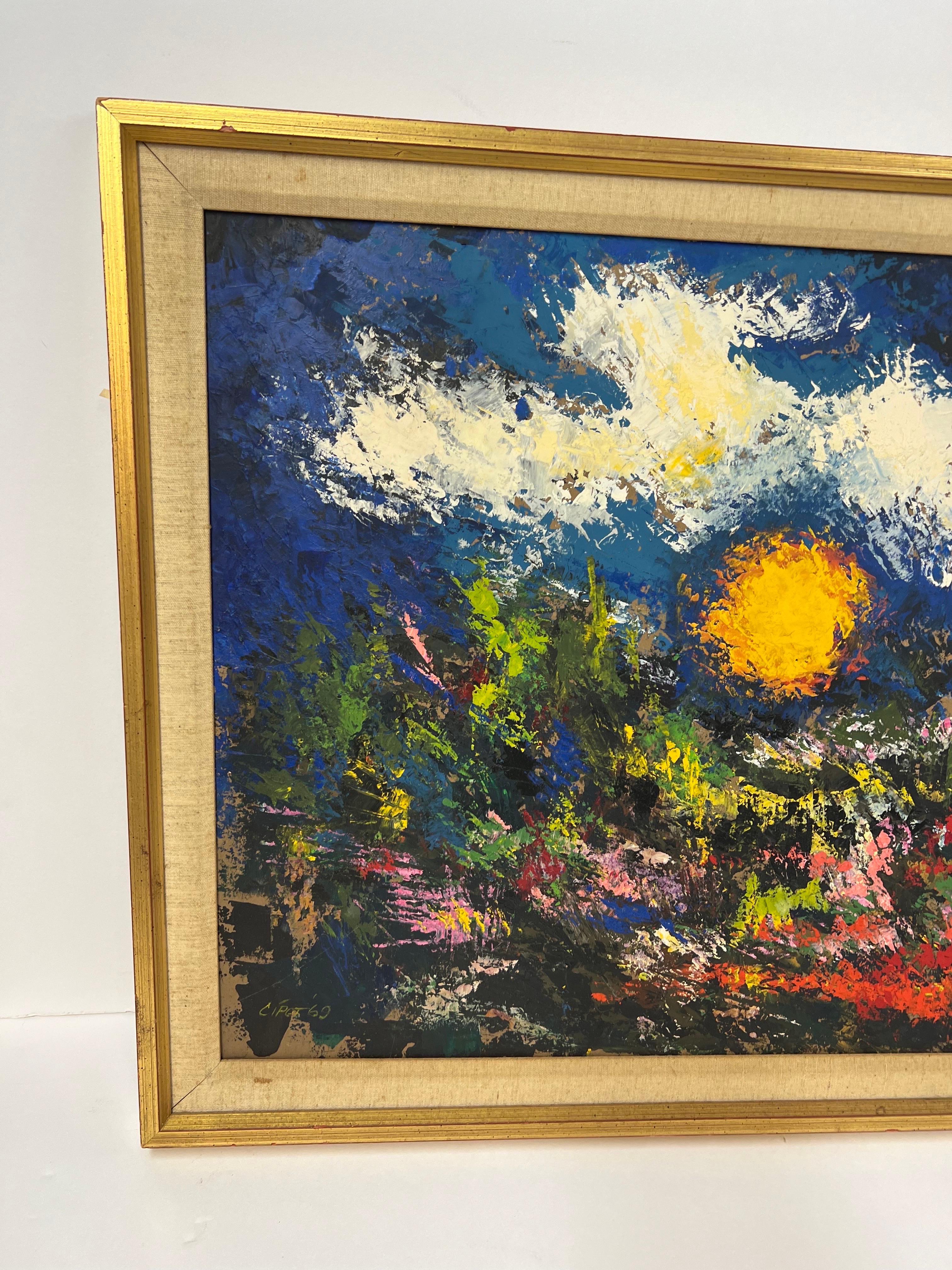 Pittura astratta di un campo soleggiato di metà secolo in vendita 1