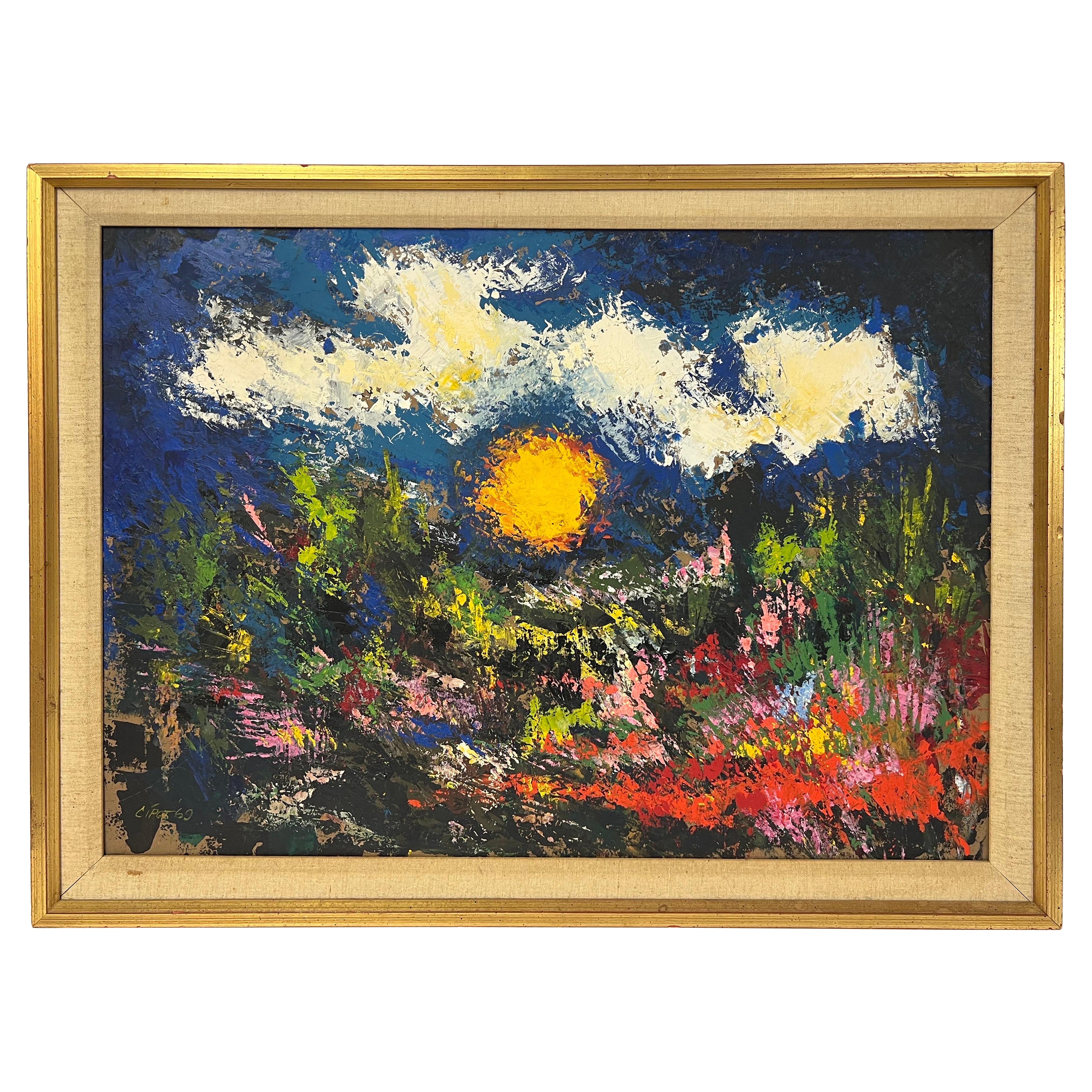 Abstraktes Impasto-Gemälde eines sonnigen Feldes aus der Mitte des Jahrhunderts