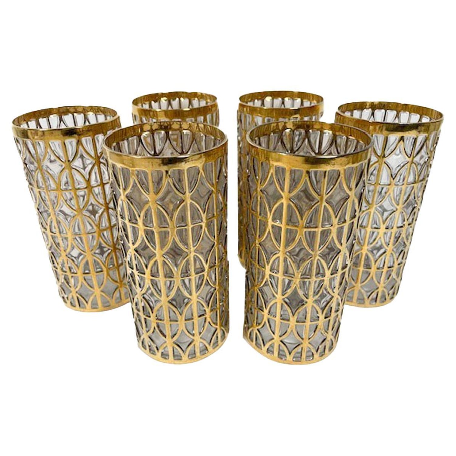 Mid-Century, Imperial Glass, Highball Glasses in the Tabique de Oro Pattern  For Sale at 1stDibs