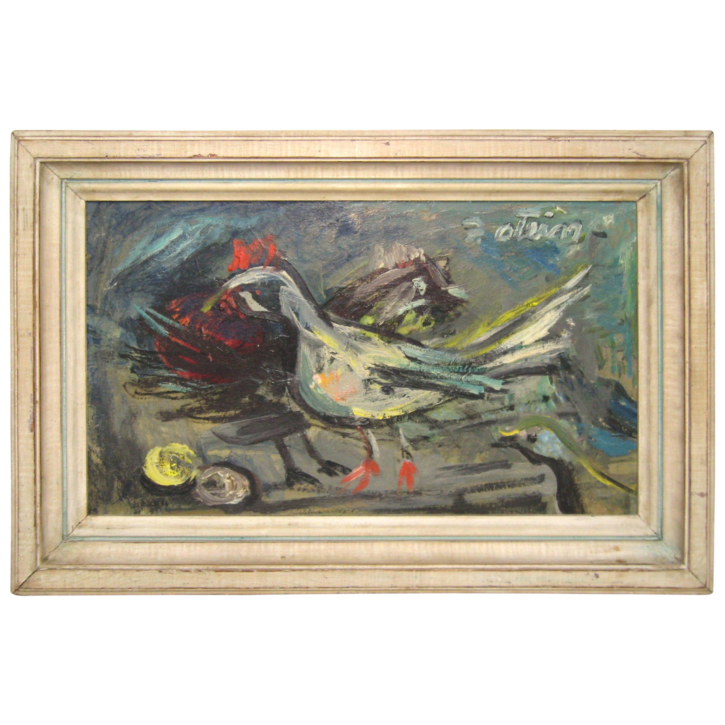  Impressionism Woodstock NY Artist "Chicken and Eggs" Oil on Canvas For Sale