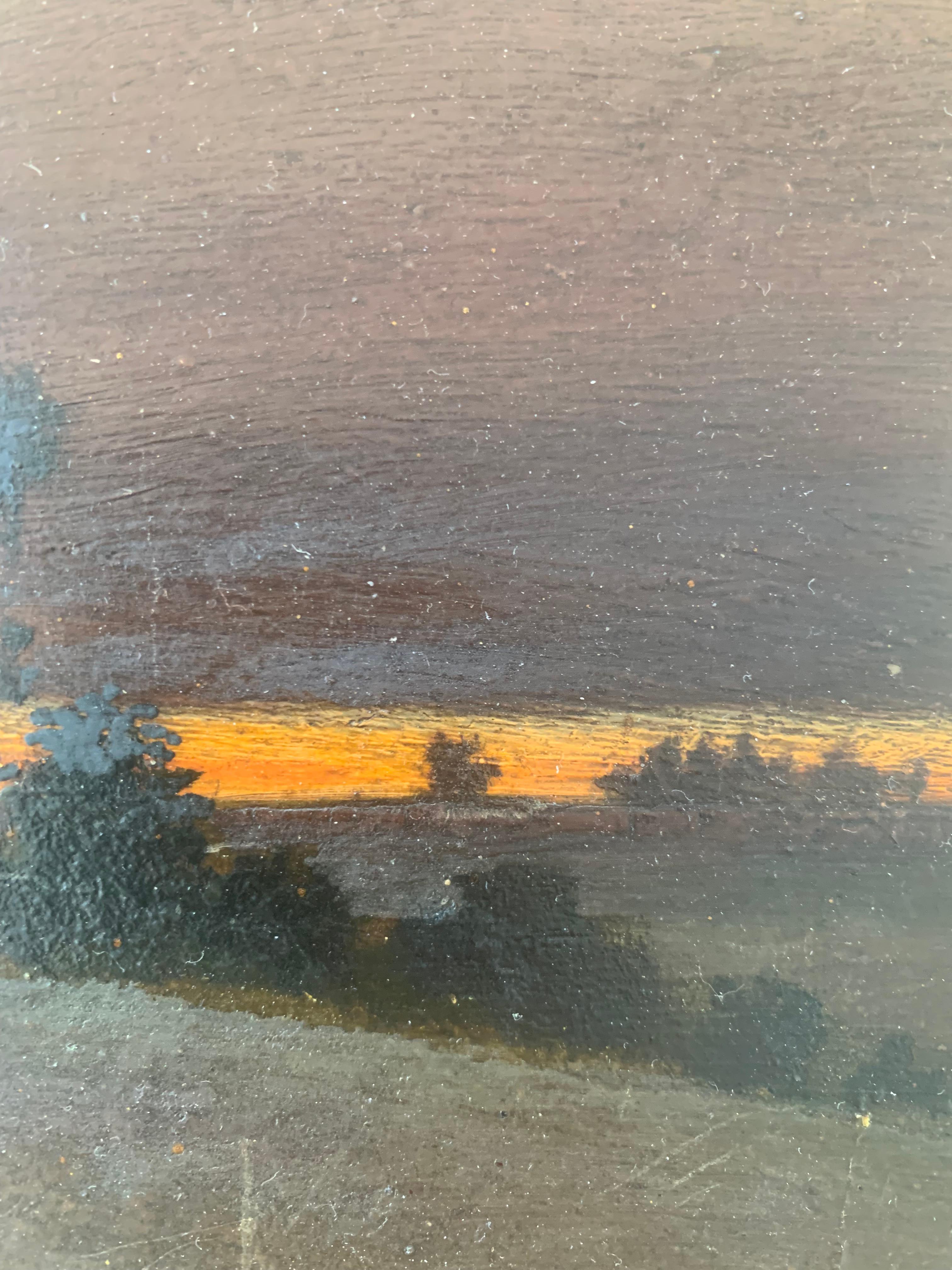 Paisaje impresionista al óleo de mediados de siglo con un dramático cielo crepuscular en Bueno estado para la venta en Ebberup, DK