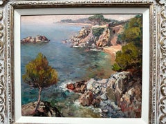 Mid-Century Impressionist Mediterranean Coastal Landscape Oil Painting Signed