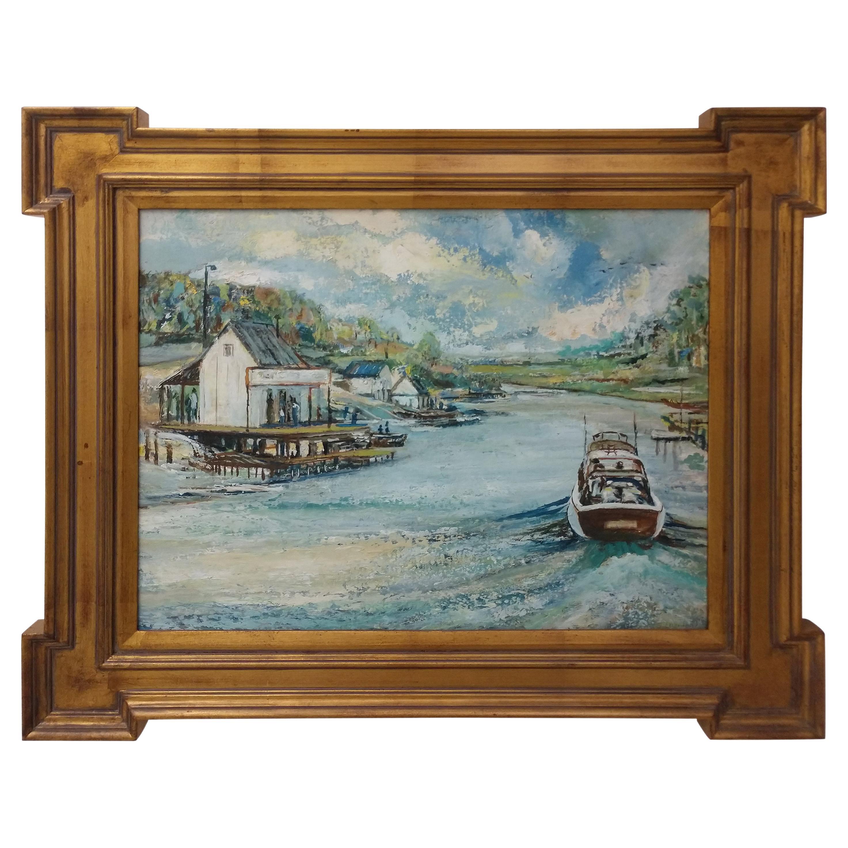 Impressionistisches Ölgemälde auf Karton „Lynn Haven“ von J Winston Lawler, Mid-Century