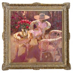 Mid Century Impressionist Oil Painting “Sunlit Woman Garden Bouquet” by Dan McCa