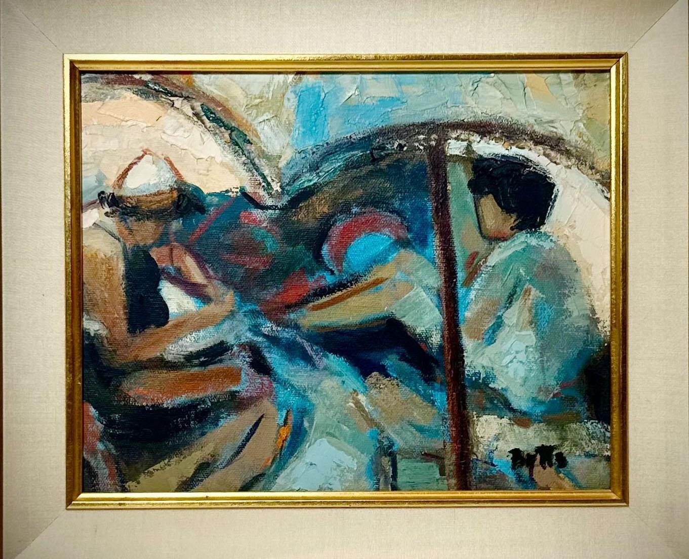 Mid Century Impressionist Oil Painting Women on the Beach In Good Condition For Sale In Tampa, FL
