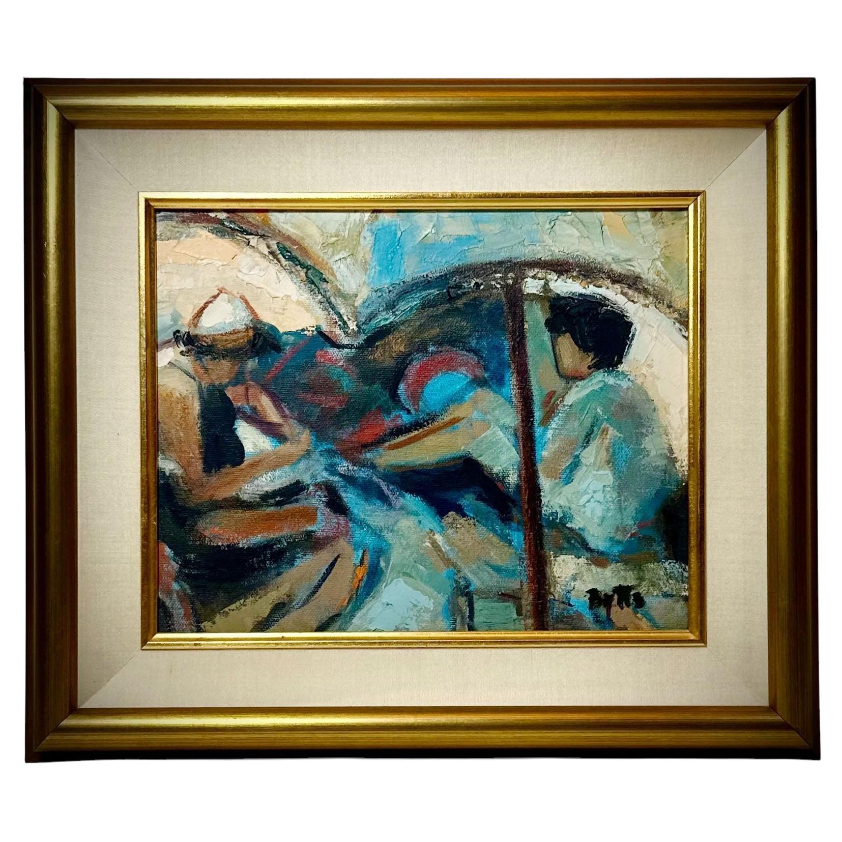 Mid Century Impressionist Oil Painting Women on the Beach For Sale