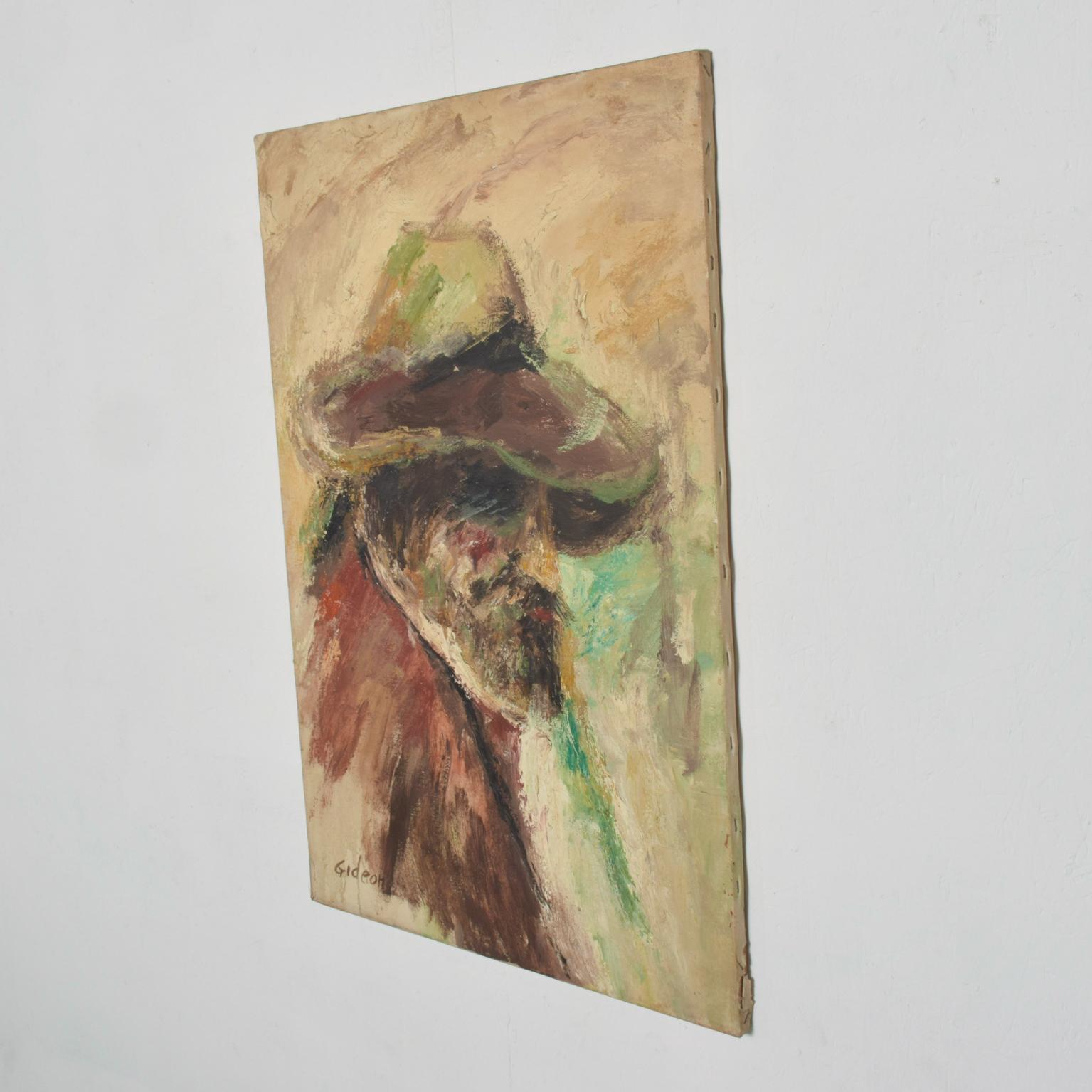 Modern 1970s Impressionist Elmo Gideon Original Oil on Canvas Painting Man w/ Hat
