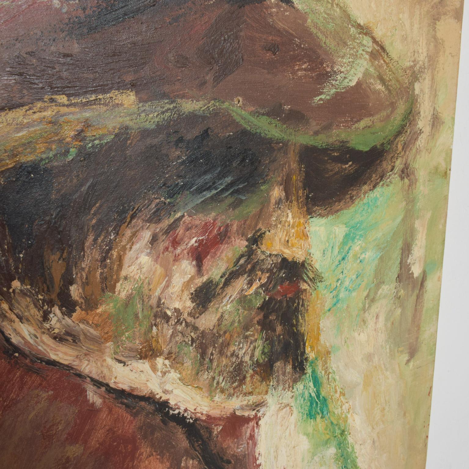 Late 20th Century 1970s Impressionist Elmo Gideon Original Oil on Canvas Painting Man w/ Hat