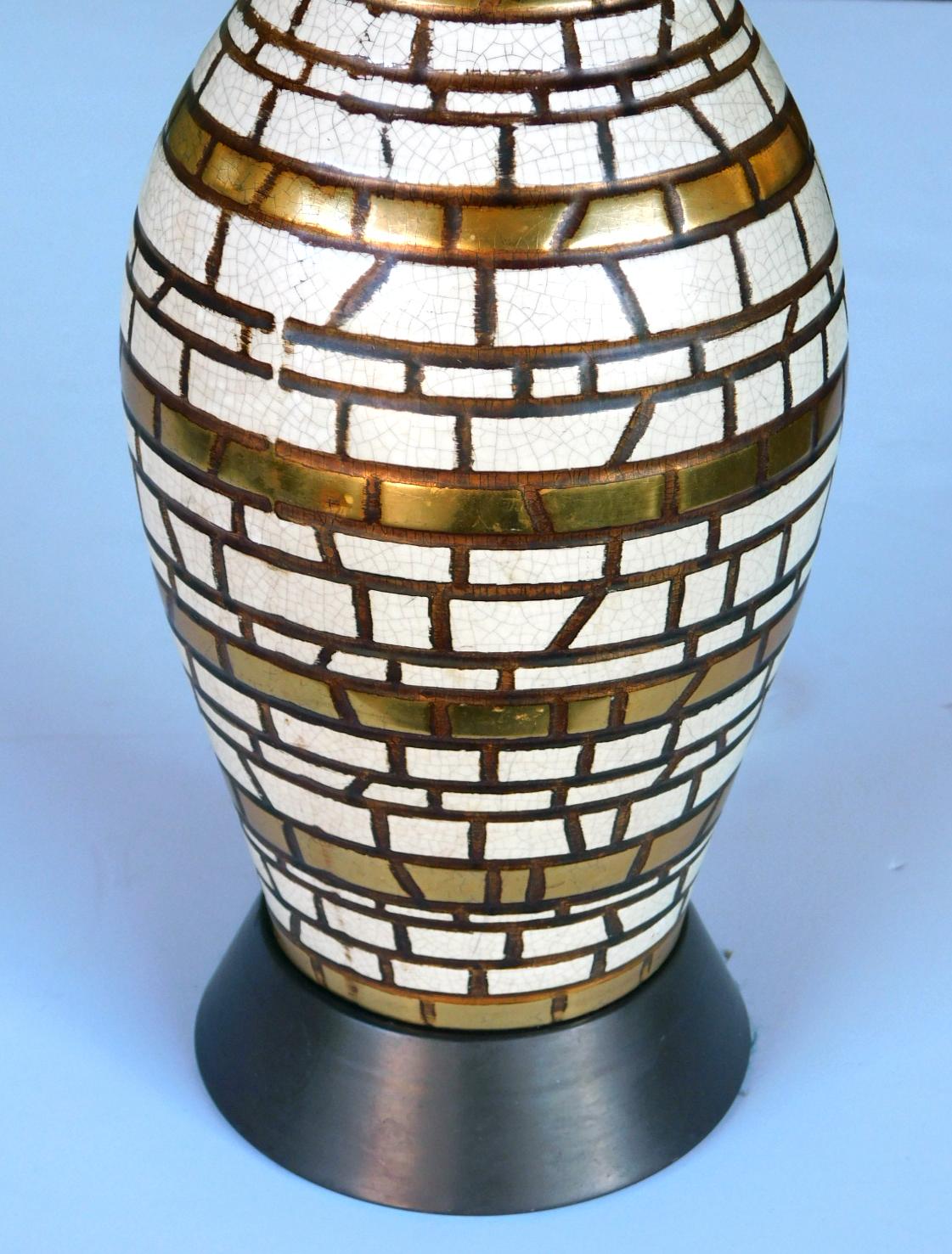 American Midcentury Incised Geometric Bottle-Form Lamps with Gilt Highlights