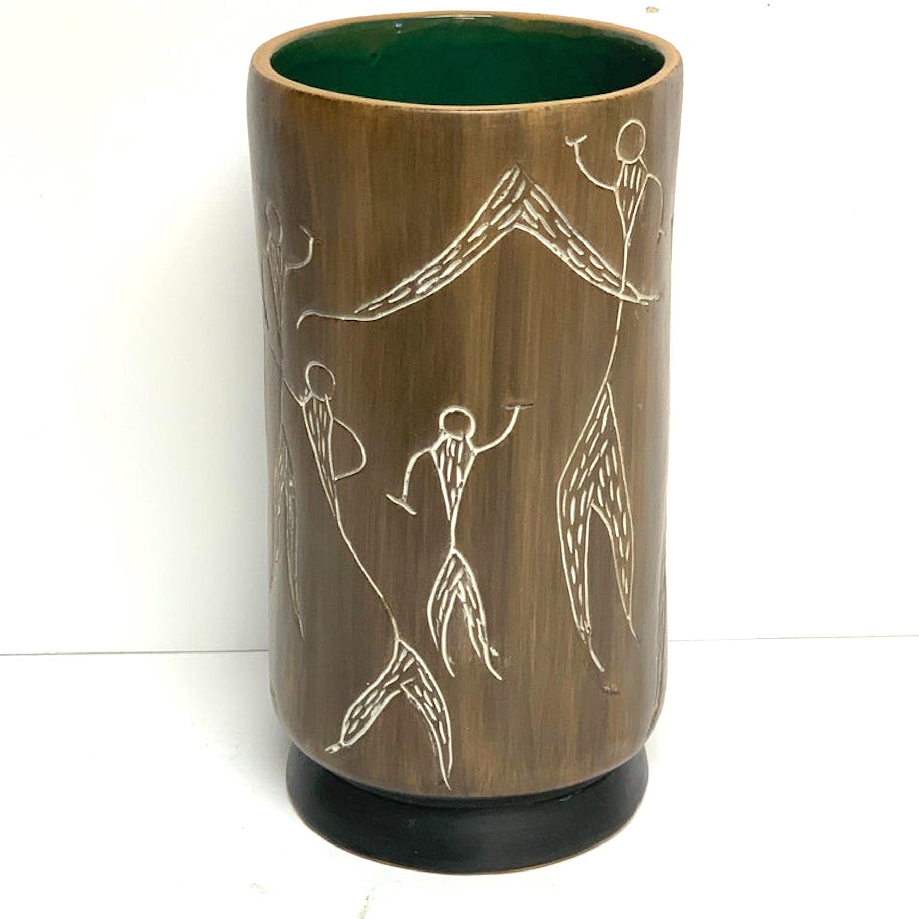 North American Midcentury Incised Tree Bark Vase