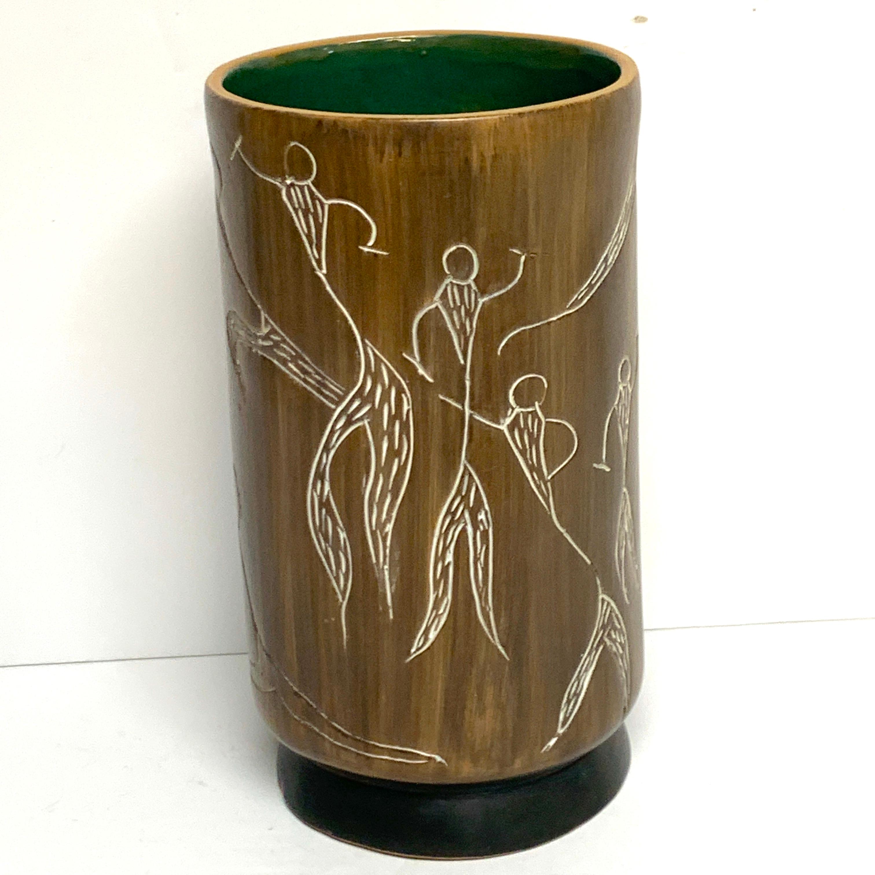 Midcentury Incised Tree Bark Vase In Good Condition In West Palm Beach, FL