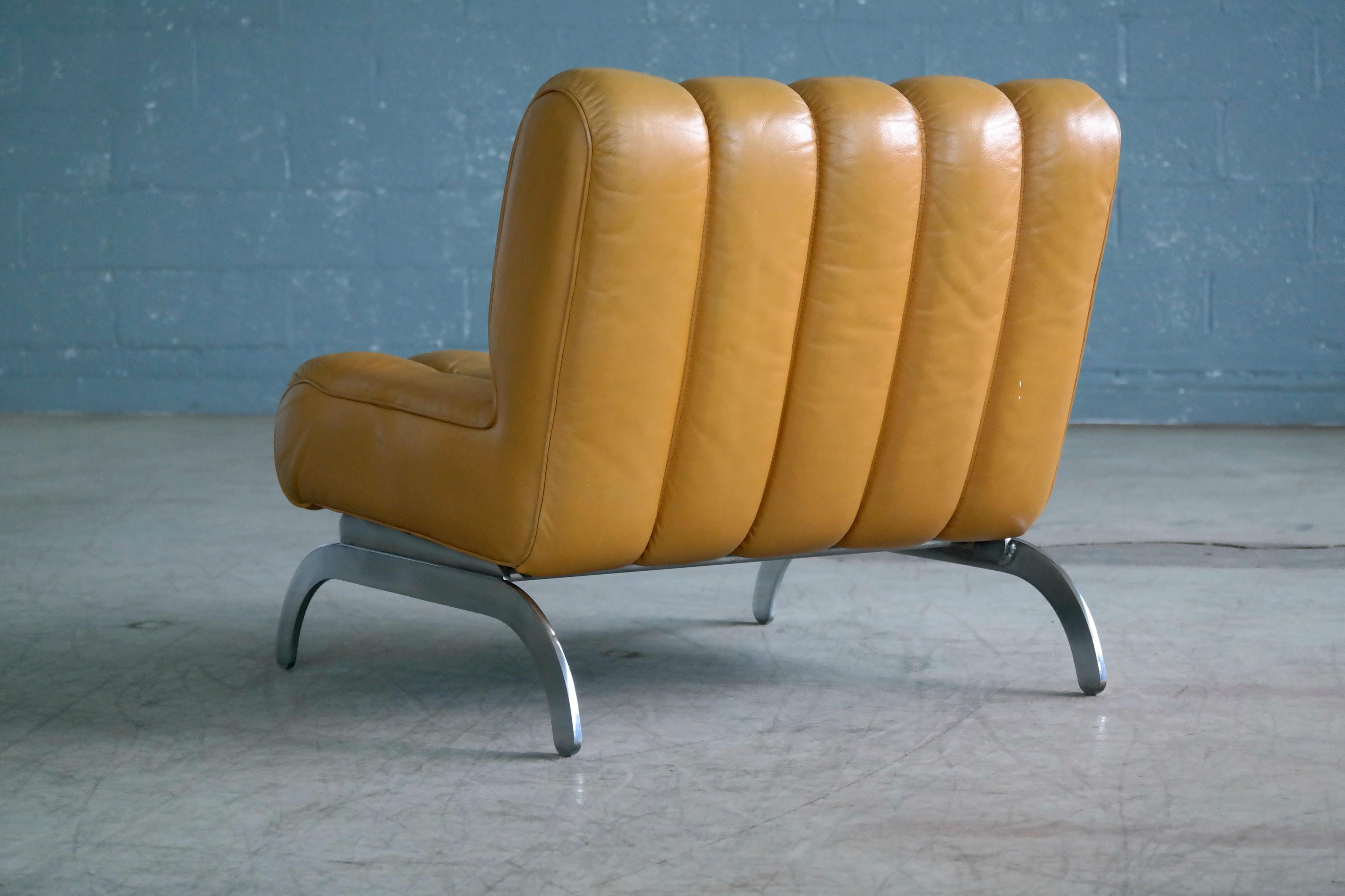 Stainless Steel Midcentury Independence Lounge Chair in Mustard Yellow Leather by Karl Wittmann