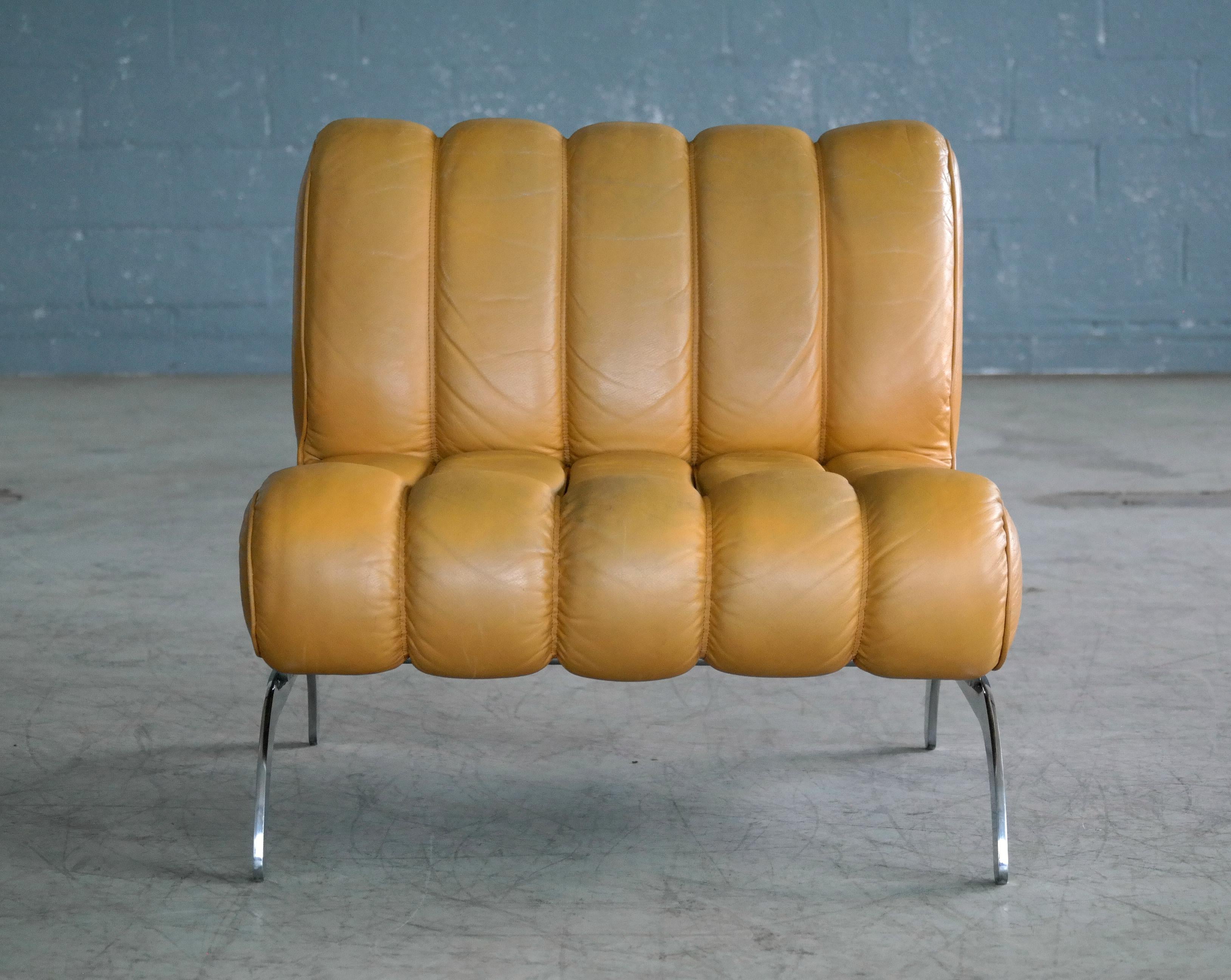 Rarely seen lounge chair in leather on a steel base designed by Karl Wittmann as part of the model 