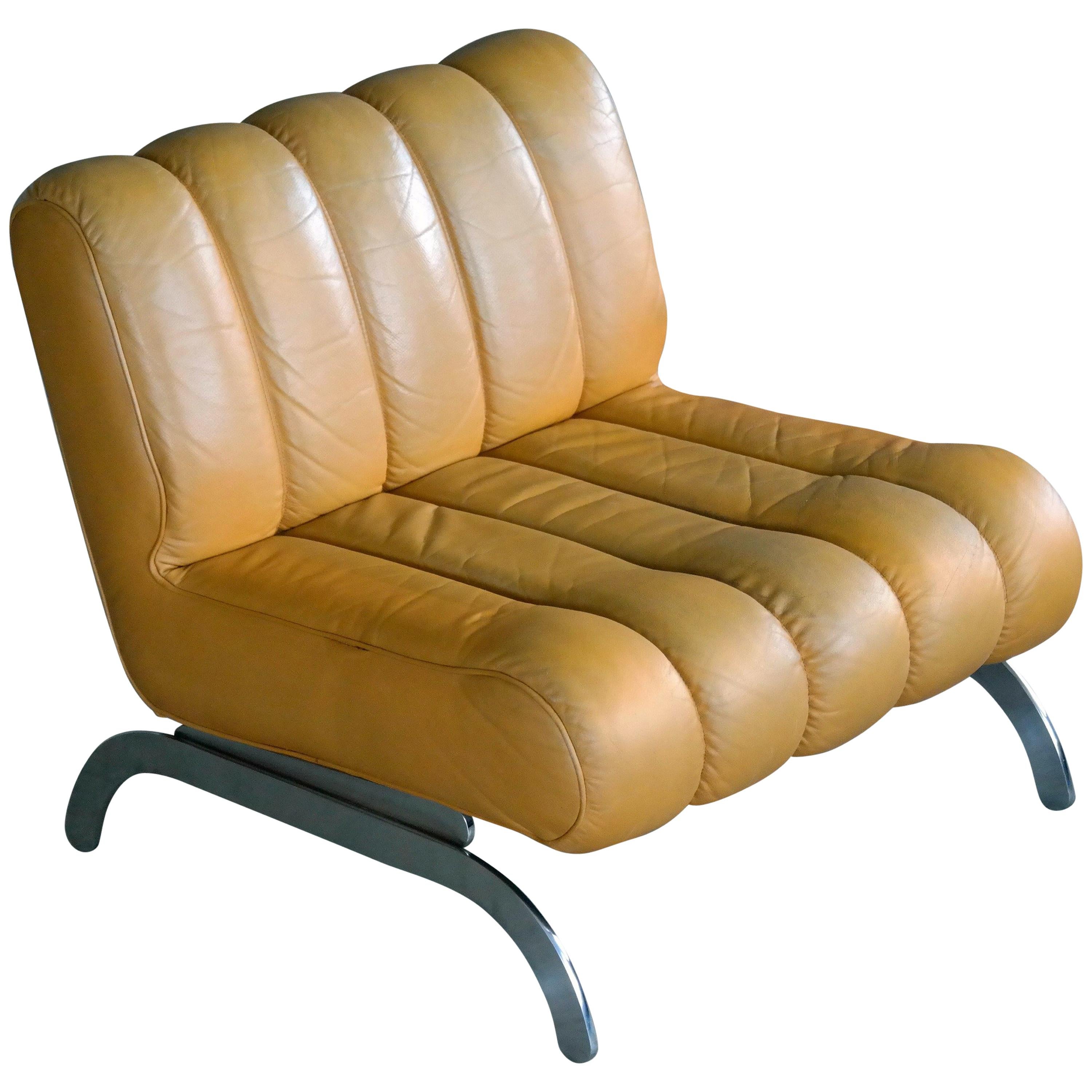 Midcentury Independence Lounge Chair in Mustard Yellow Leather by Karl Wittmann