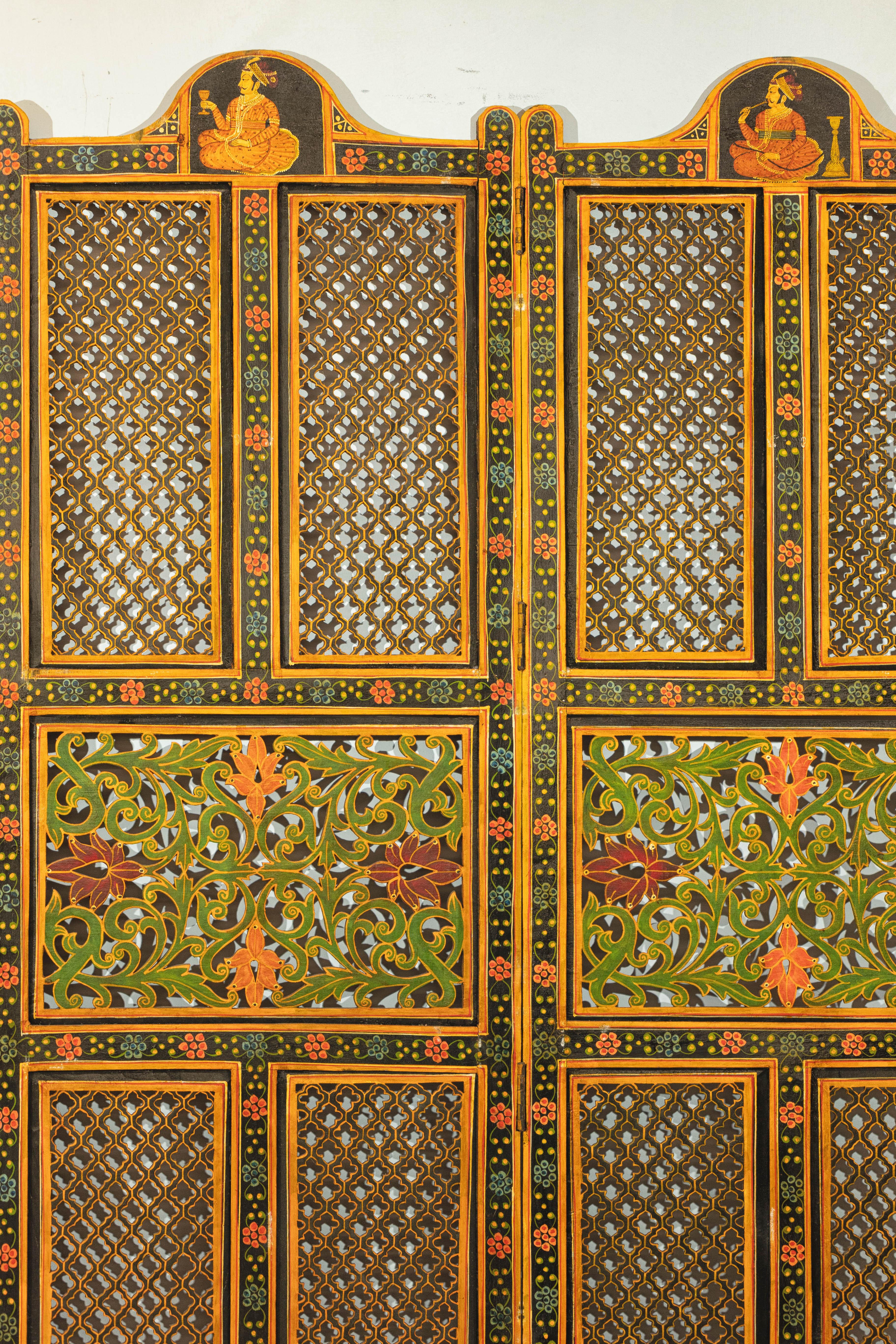 Mid-Century Indian Fretwork Screen with Hand-Painted Details and Bold Colors For Sale 12