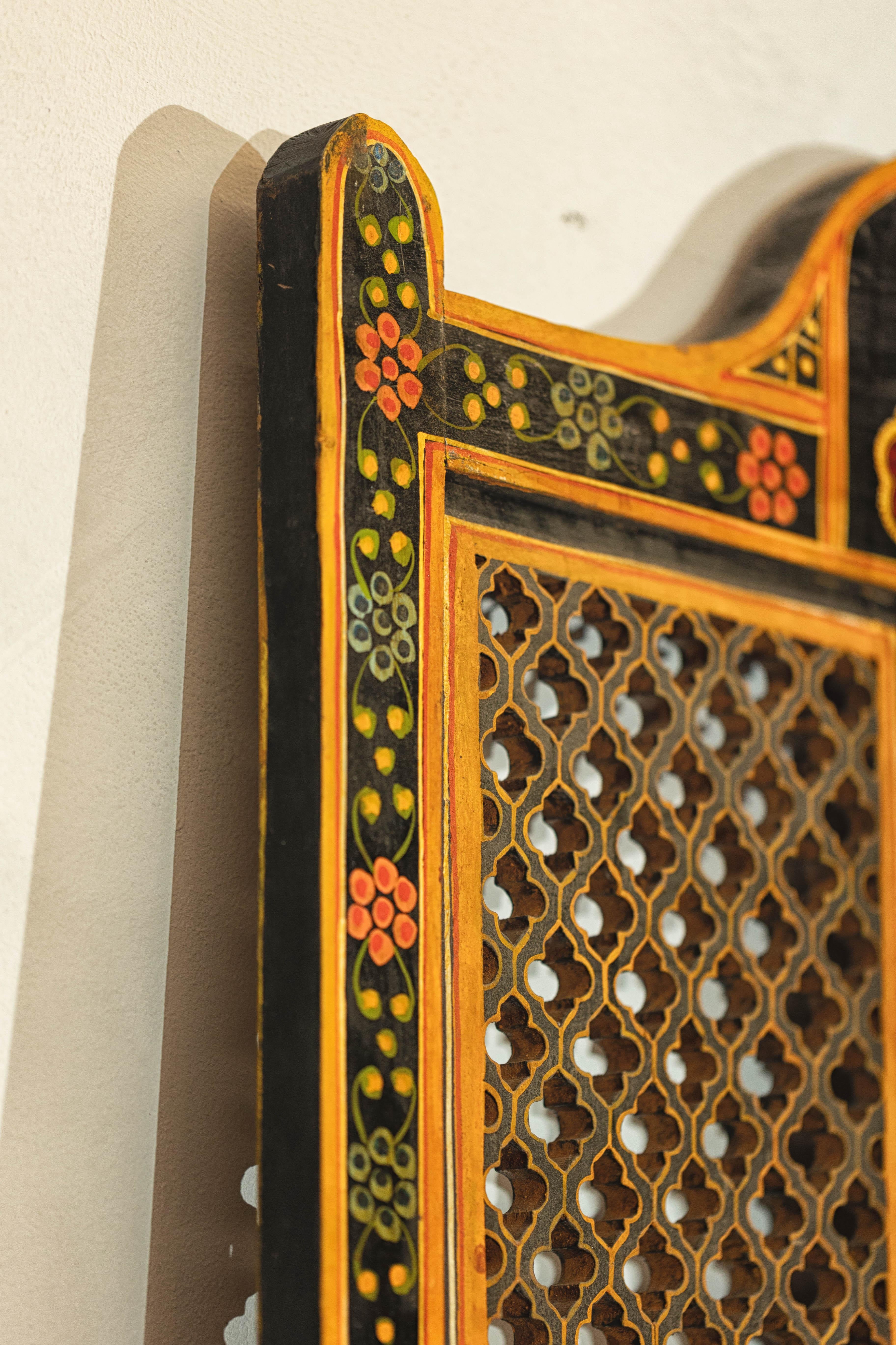 Mid-Century Indian Fretwork Screen with Hand-Painted Details and Bold Colors For Sale 13